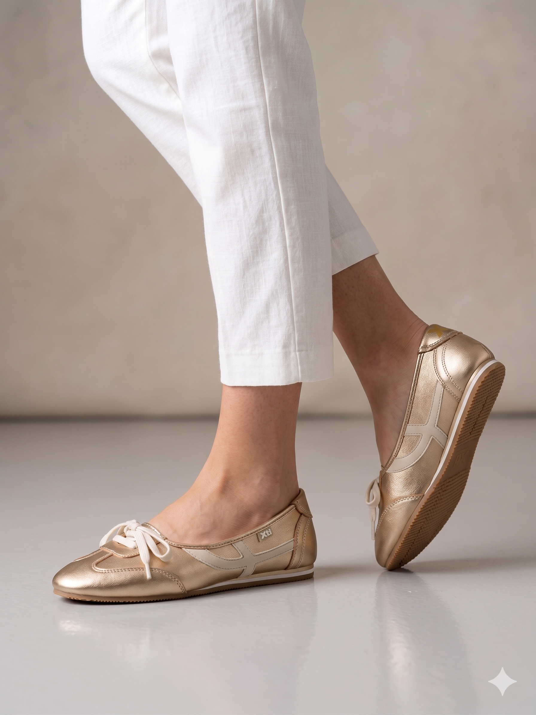 Sapatilhas Casuais Femininas Xti Dourado Oro em Camurça e Lona; Sabrinas Sapatos Tenis Modelo Balangai super Confortáveis