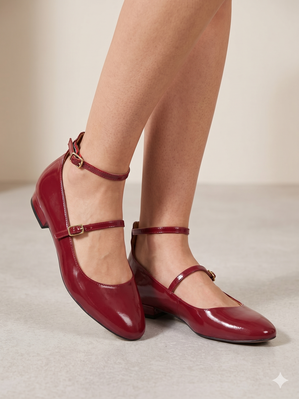 Sapatos Mary Jane Femininos Gioseppo em Verniz Bordeaux; Sabrinas Elegantes com Tira Dupla e Fivela Ajustável; Calçado Confortável com Salto Baixo para Festa e Trabalho; Sapatos de Senhora Modernos em Pele Sintética Brilhante