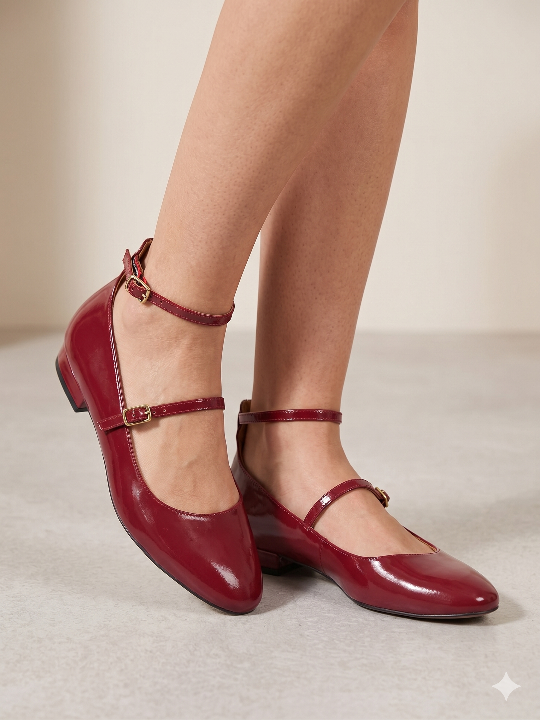 Sapatos Mary Jane Femininos Gioseppo em Verniz Bordeaux; Sabrinas Elegantes com Tira Dupla e Fivela Ajustável; Calçado Confortável com Salto Baixo para Festa e Trabalho; Sapatos de Senhora Modernos em Pele Sintética Brilhante