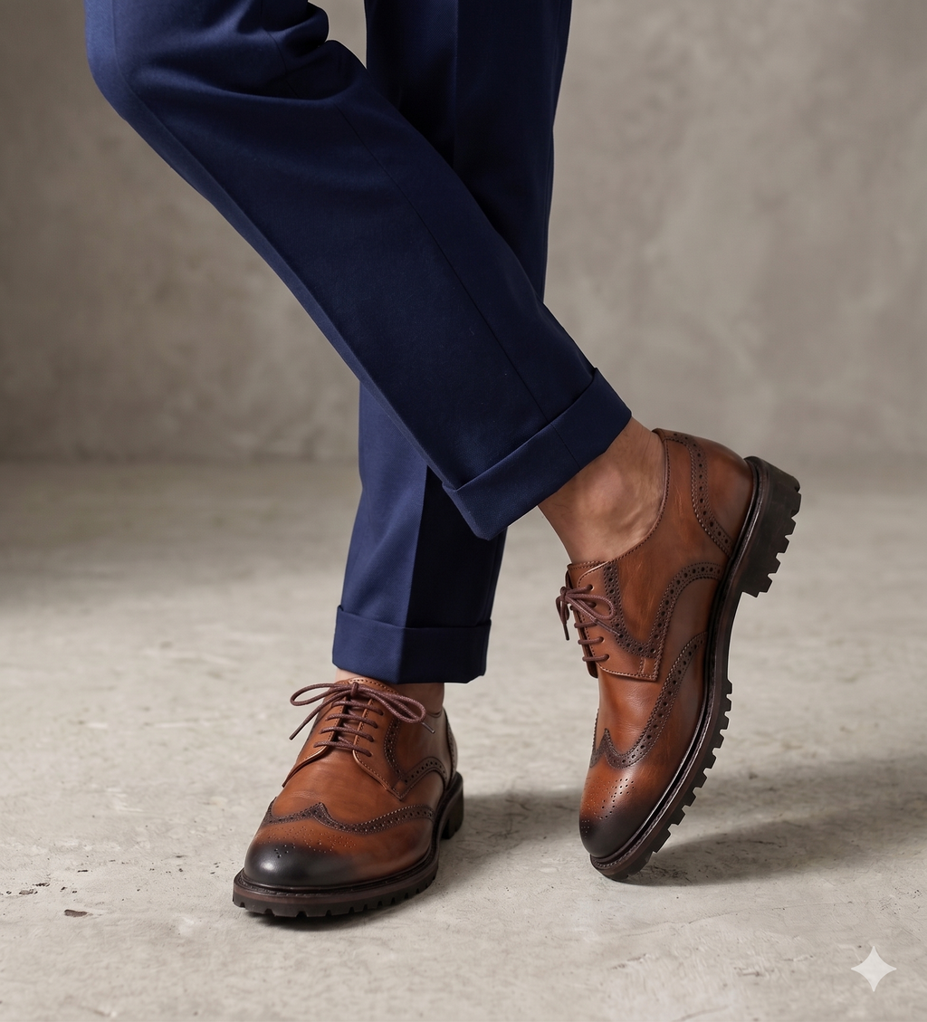 Sapatos De Homem Clássicos Em Pele Bruno Martelli; Sapatos Sociais Estilo Oxford Brogue Com Atacadores; Calçado Masculino Elegante E Confortável Para Casamento Trabalho E Cerimónia