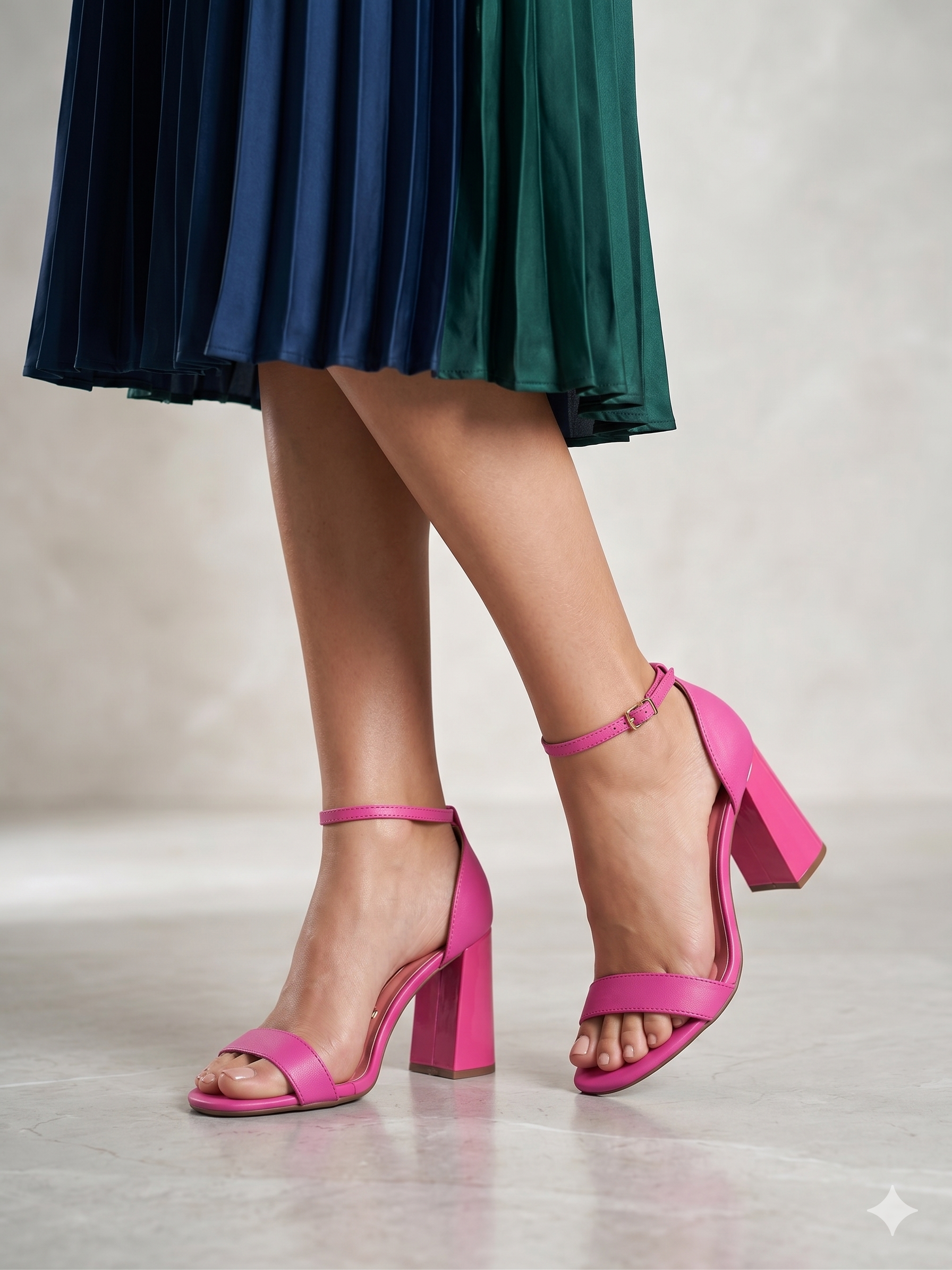 Sandália Vizzano Salto Bloco Alto; Calçado Feminino Rosa Pink Vibrante; Sapato com Pulseira no Tornozelo para Festas e Look Casual Chic