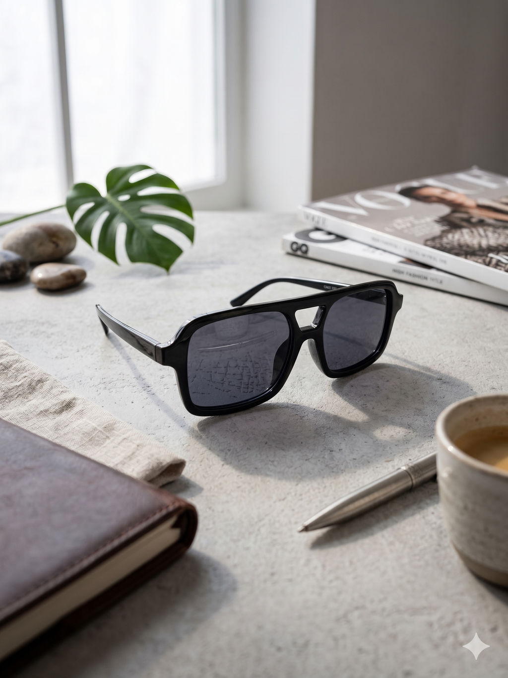 Óculos de Sol Unissexo Pretos Estilo Aviador Quadrado Retro, Design Minimalista Elegante com Lentes Escuras, Acessório de Moda Premium