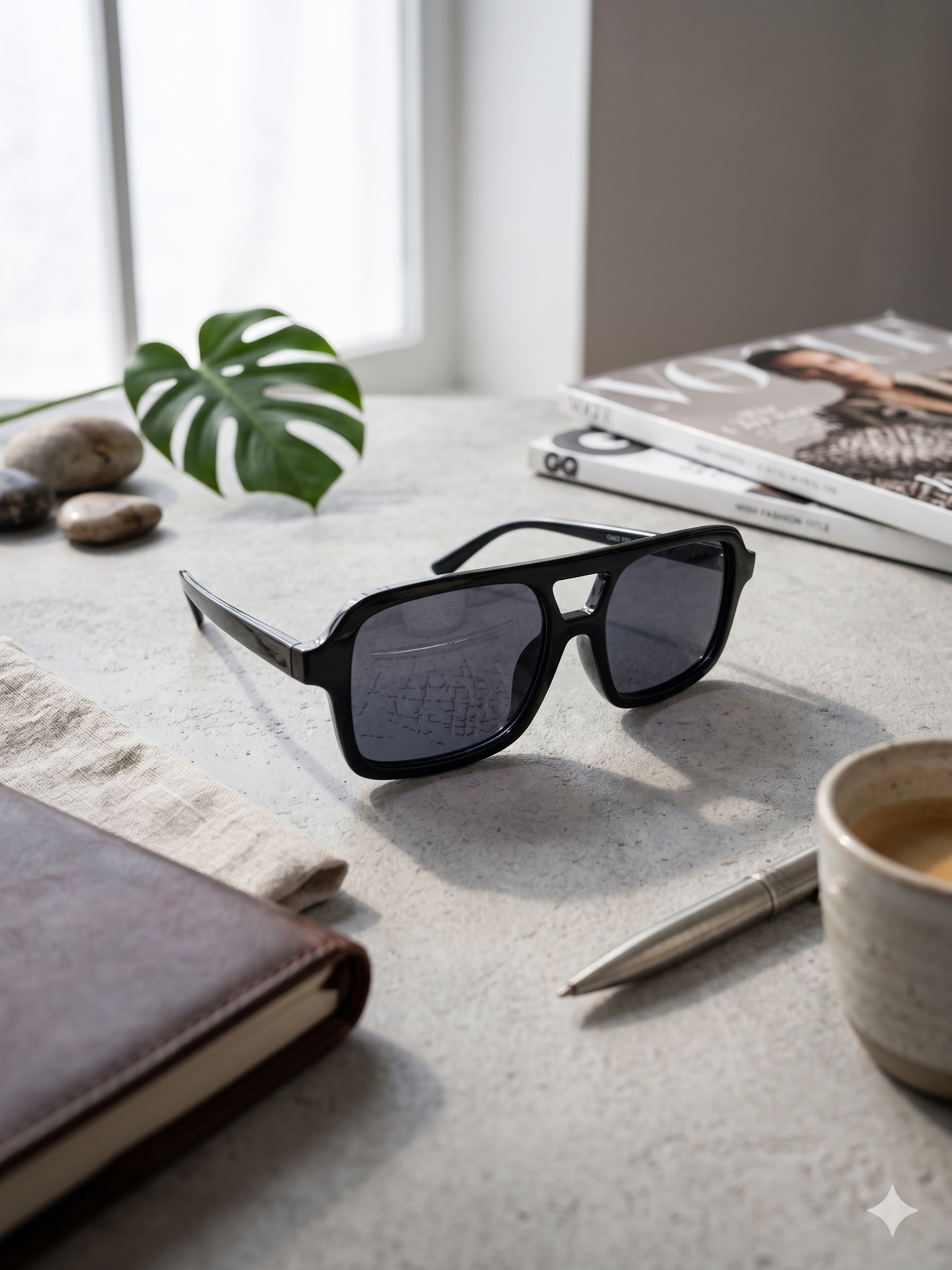 Óculos de Sol Unissexo Pretos Estilo Aviador Quadrado Retro, Design Minimalista Elegante com Lentes Escuras, Acessório de Moda Premium