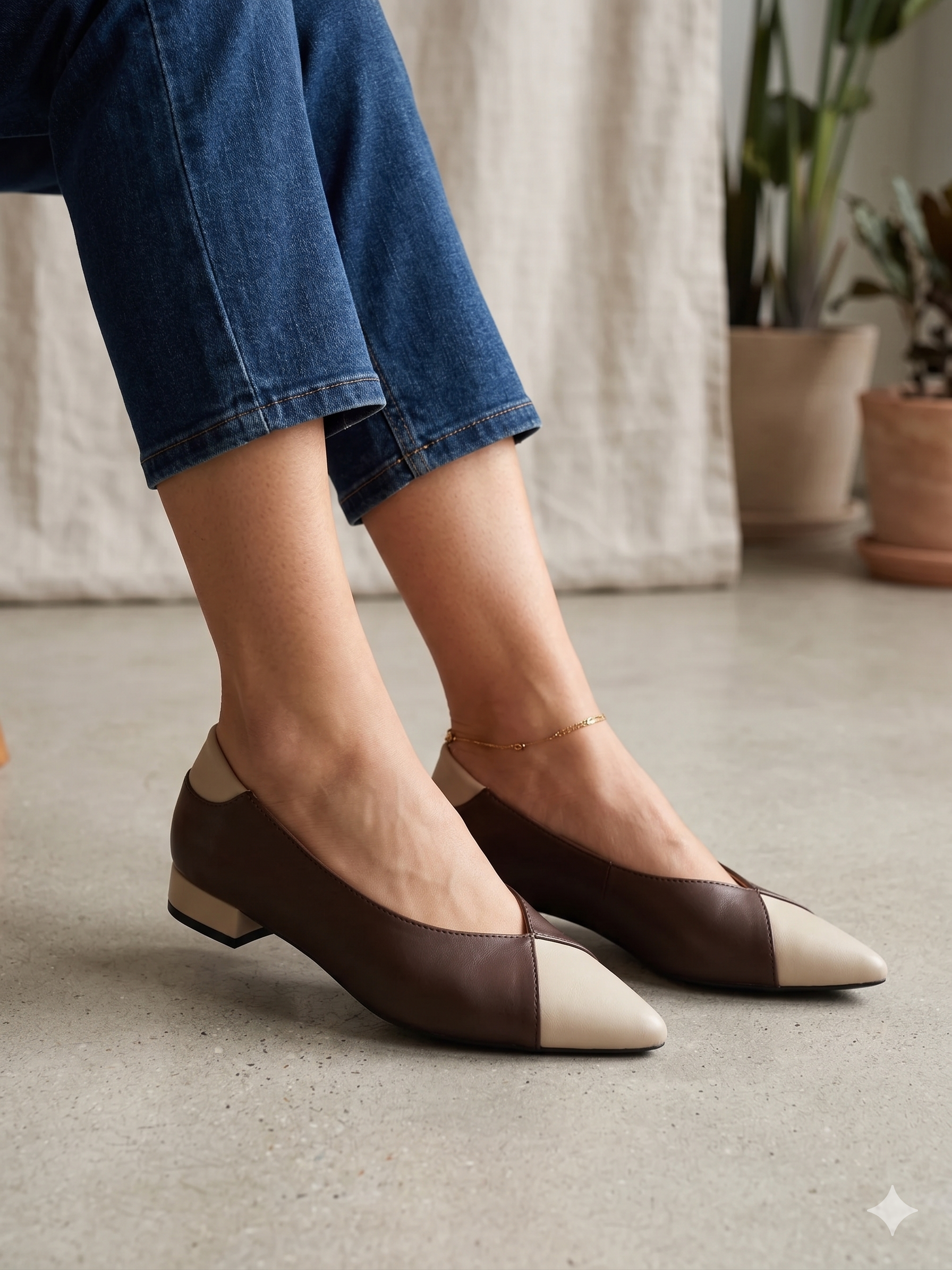 Sapatos Buonarotti de Mulher Bicolores Beges e Pretos; Sabrinas Elegantes com Biqueira Fina; Calçado de Senhora Clássico Casual; Sapatos de Salto Baixo Confortáveis Moda Portugal