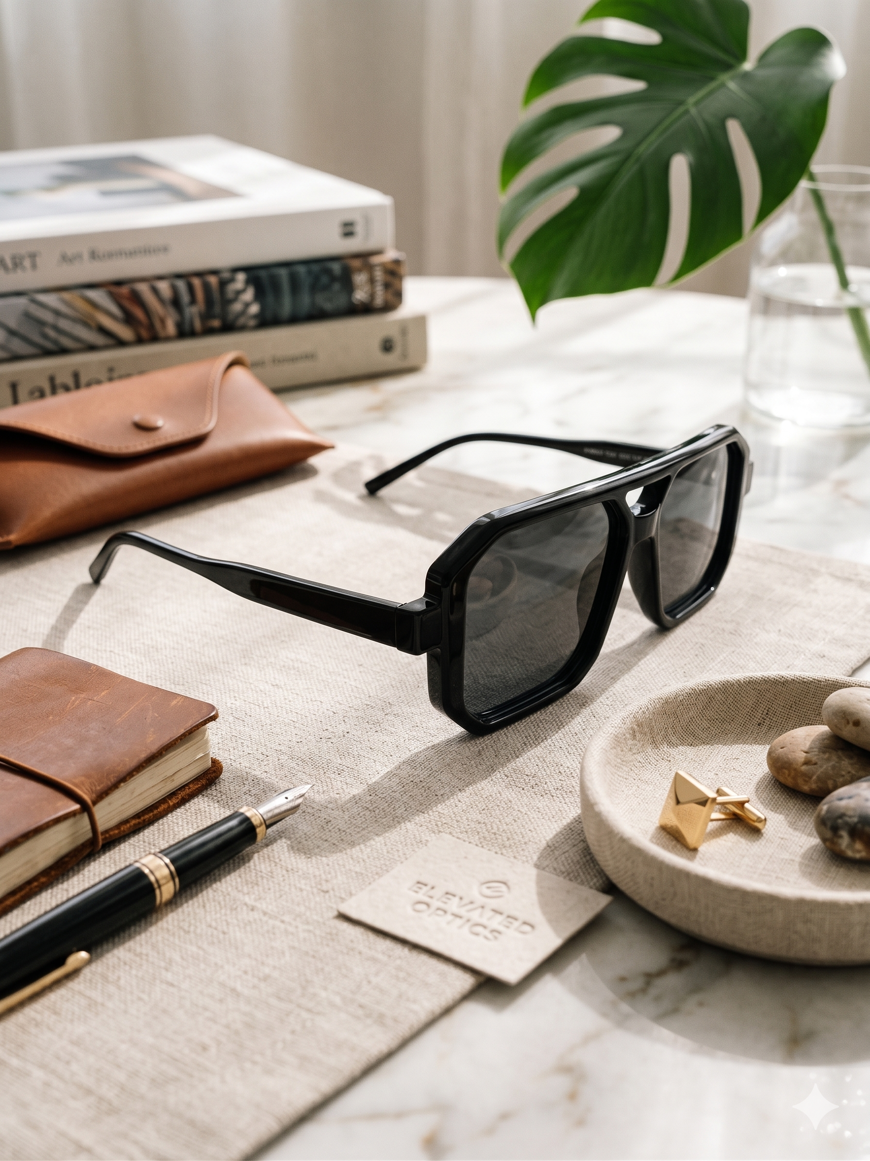 Óculos de Sol Quadrados Pretos Unissexo; Óculos Estilo Aviador Moderno com Armação Grossa e Barra Dupla; Acessório de Moda Casual com Proteção UV