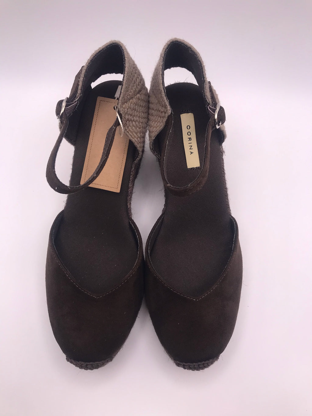 Alpercatas Cunha Castanhas Senhora Corina Cafe; Sandálias Cunha Salto Médio Verão; Sapatos de Cunha com Tira no Tornozelo Confortáveis