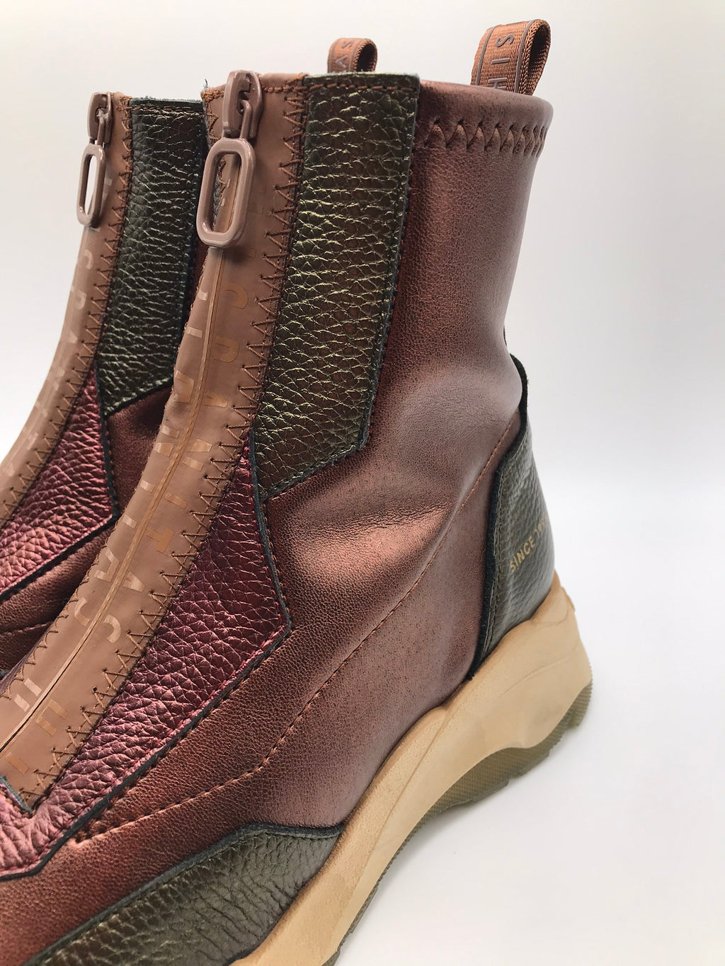 BOTA TÊNIS HISPANITAS VERDE BORDO CASTANHO ROXO CINZA ZIPER FRENTE LOGO