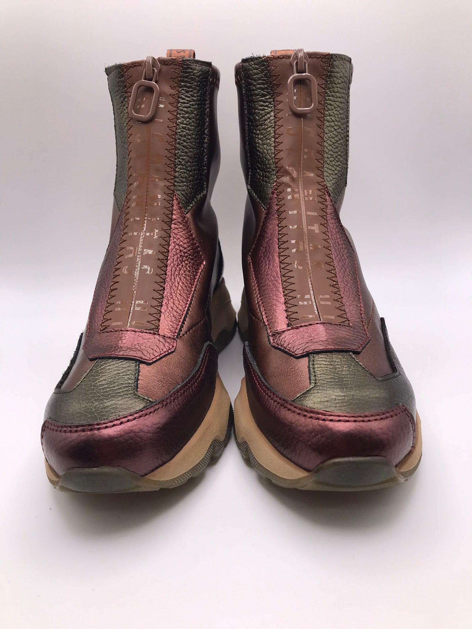 BOTA TÊNIS HISPANITAS VERDE BORDO CASTANHO ROXO CINZA ZIPER FRENTE LOGO