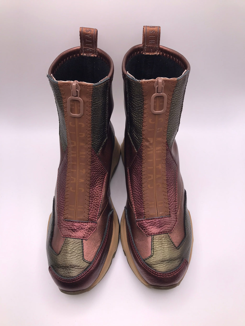 BOTA TÊNIS HISPANITAS VERDE BORDO CASTANHO ROXO CINZA ZIPER FRENTE LOGO