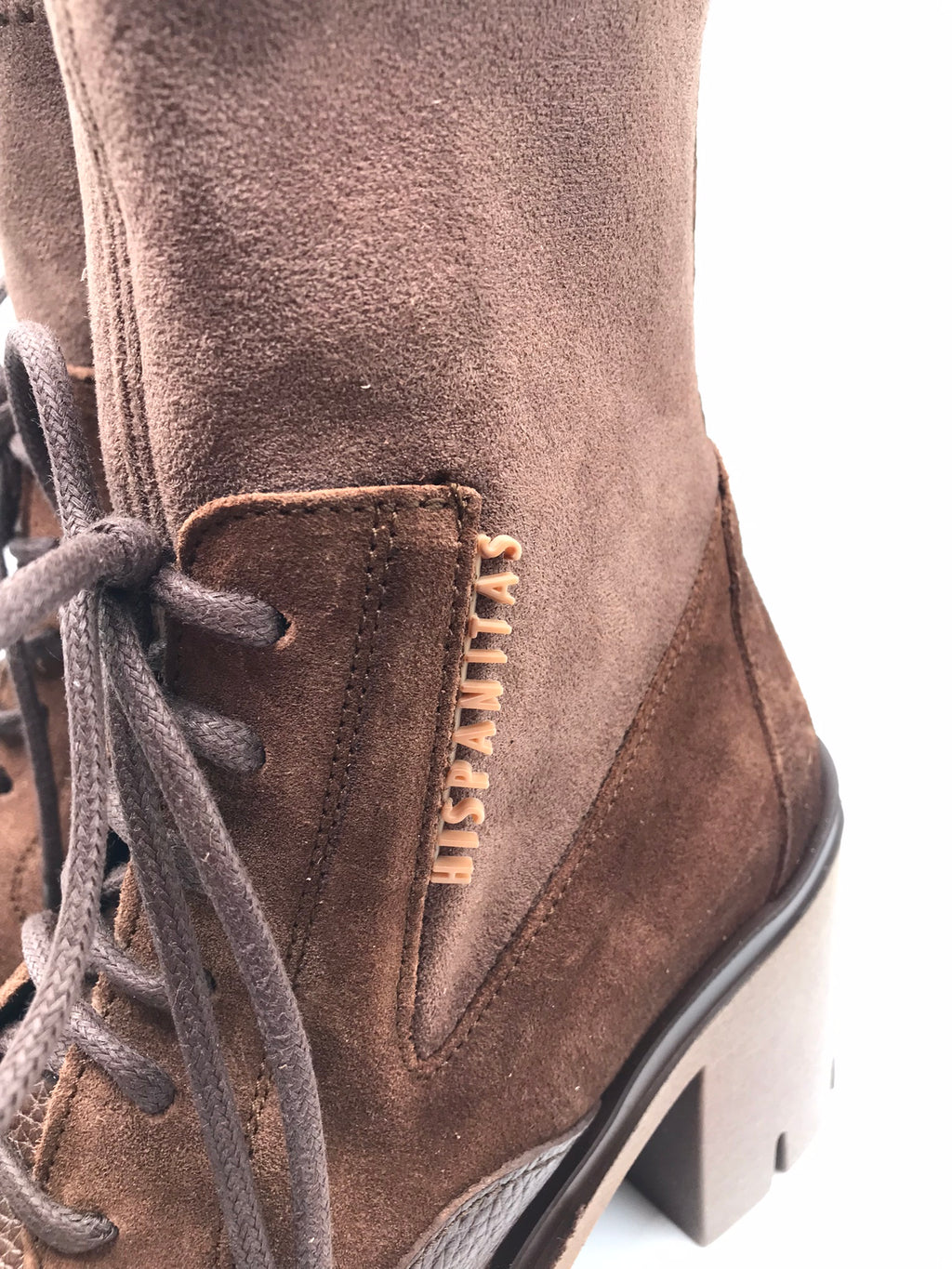 BOTA COTURNO HISPANITAS CASTANHO ESCURO COURO LOGO LATERAL ZIPER DETALHES EM CAMURÇA