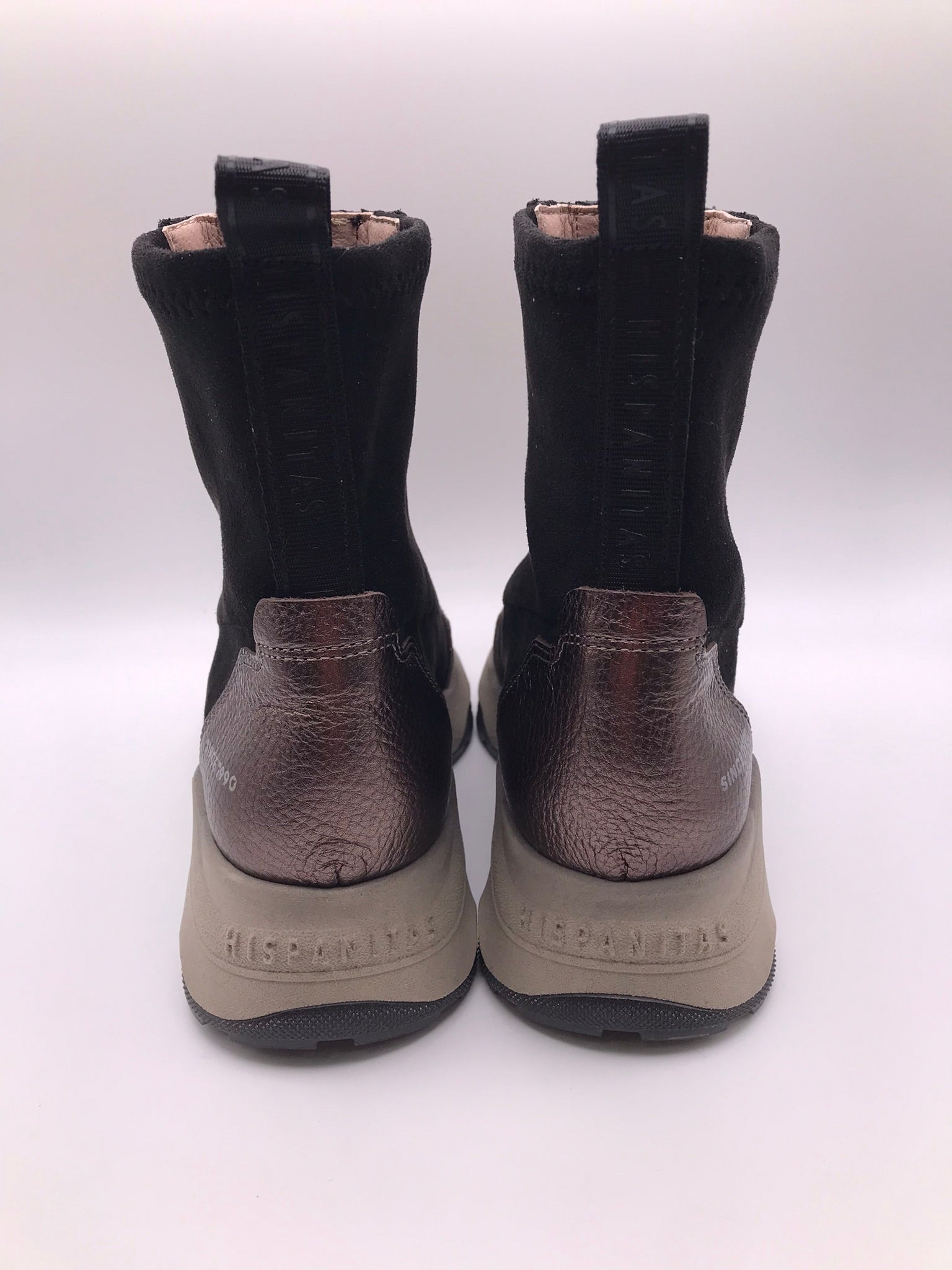 BOTA TÊNIS HISPANITAS PRETO COBRE CINZA ZIPER FRENTE LOGO