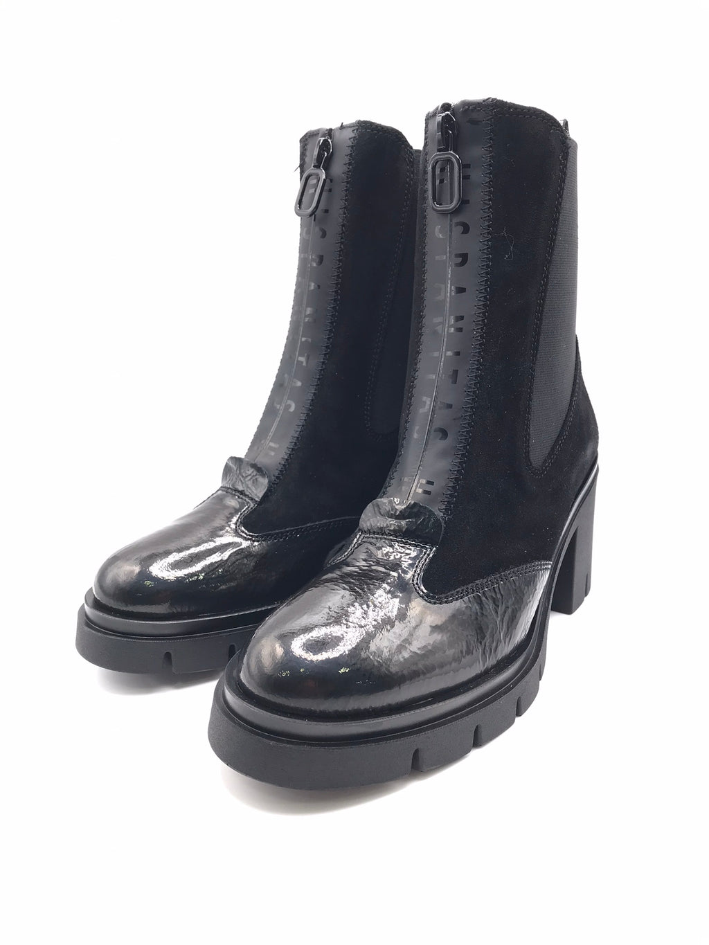 BOTA SALTO HISPANITAS PRETO CAMURÇA ZIPER FRONTAL PRETO