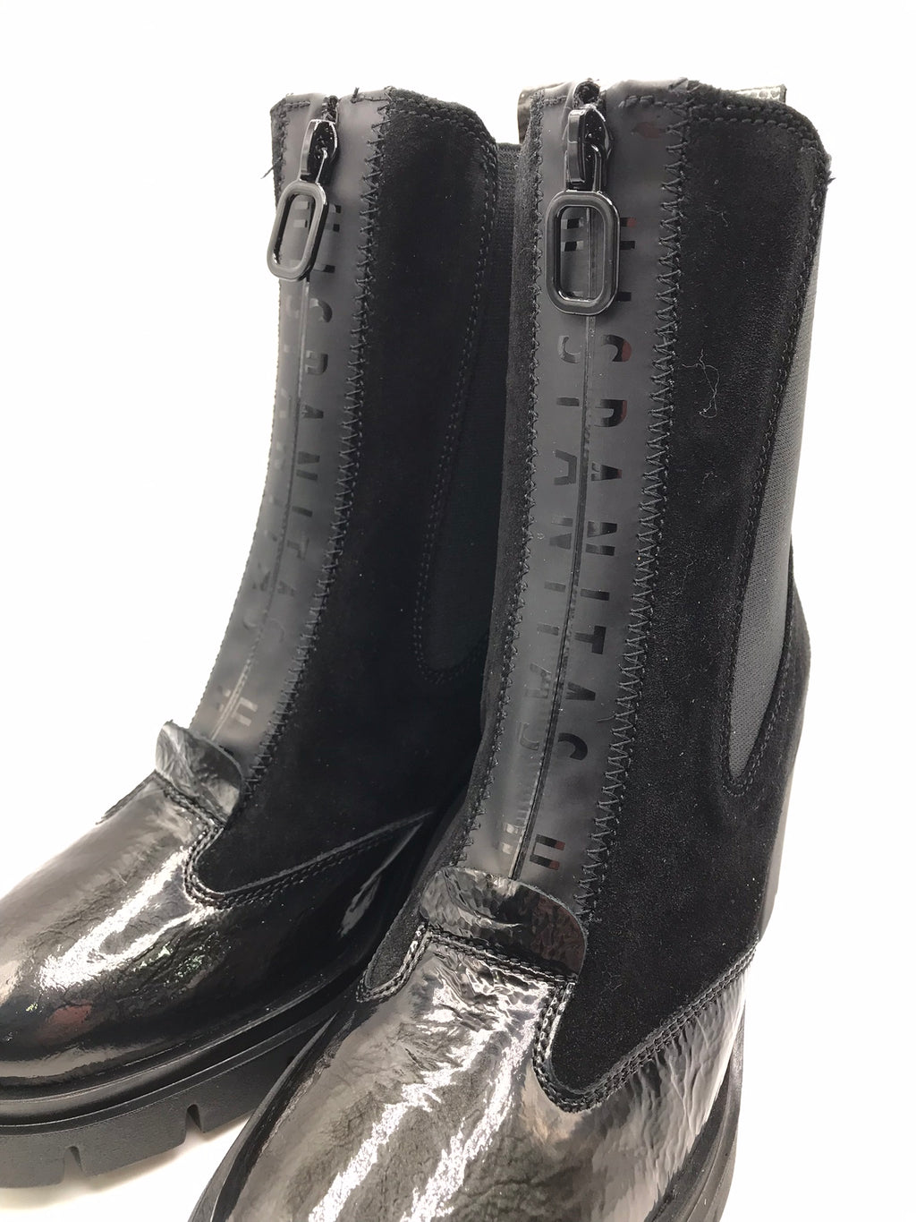 BOTA SALTO HISPANITAS PRETO CAMURÇA ZIPER FRONTAL PRETO