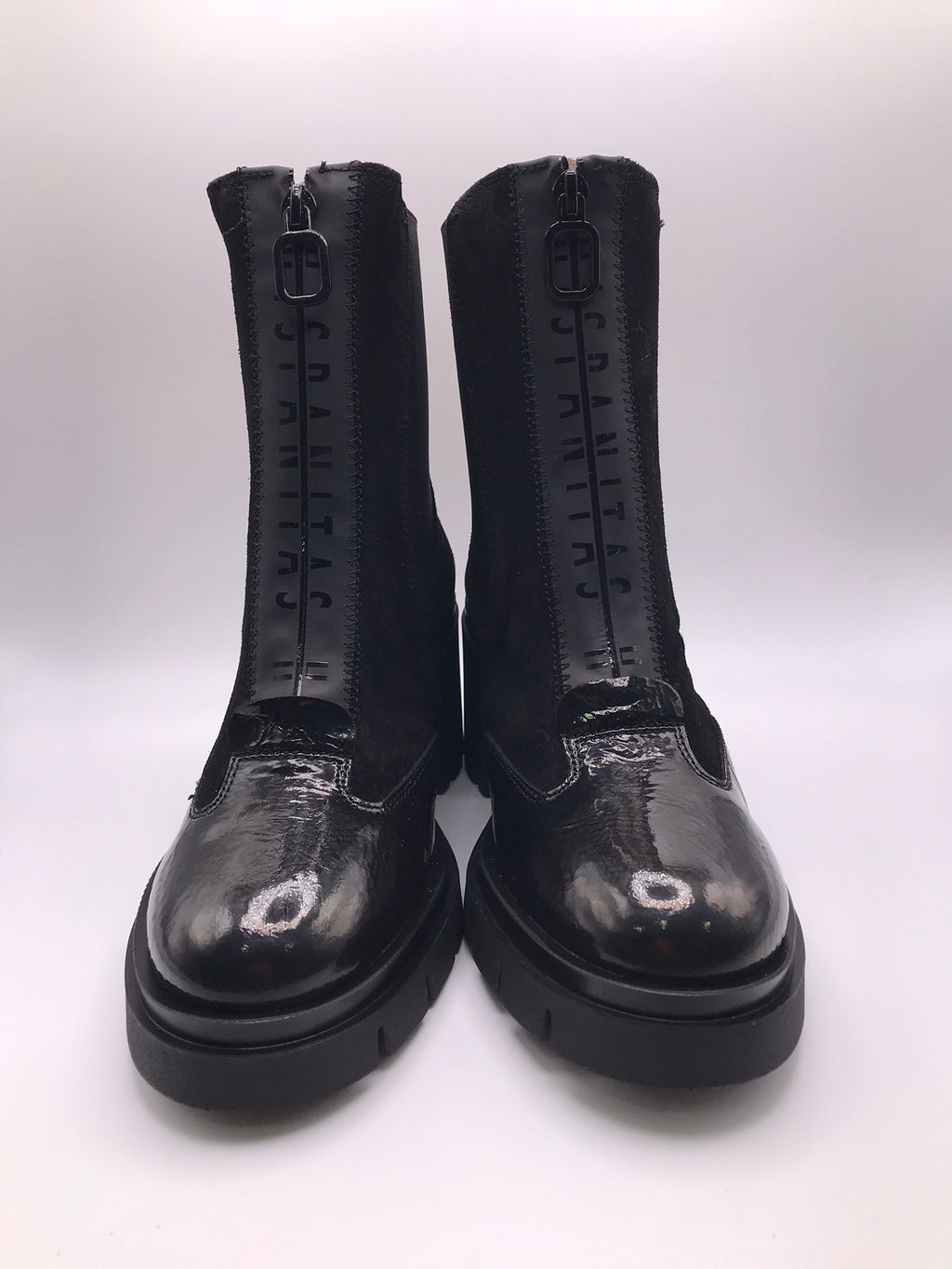 BOTA SALTO HISPANITAS PRETO CAMURÇA ZIPER FRONTAL PRETO