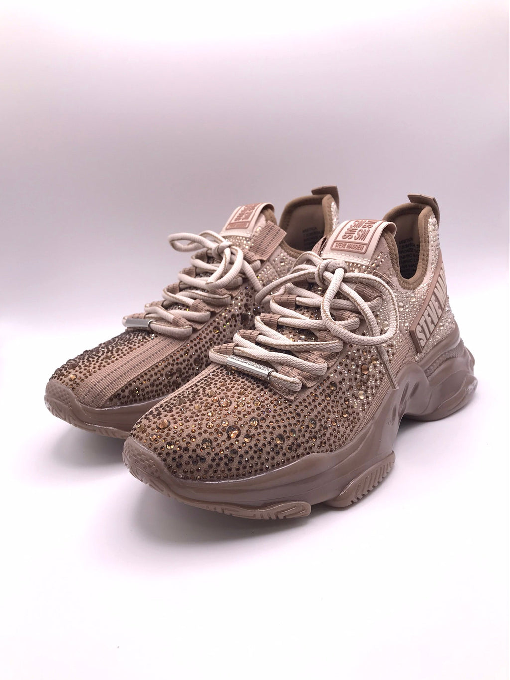 TÊNIS STEVE MADDEN ROSA NUDE BEGE BRILHO CRAVEJADO ATACADORES TRATORADO