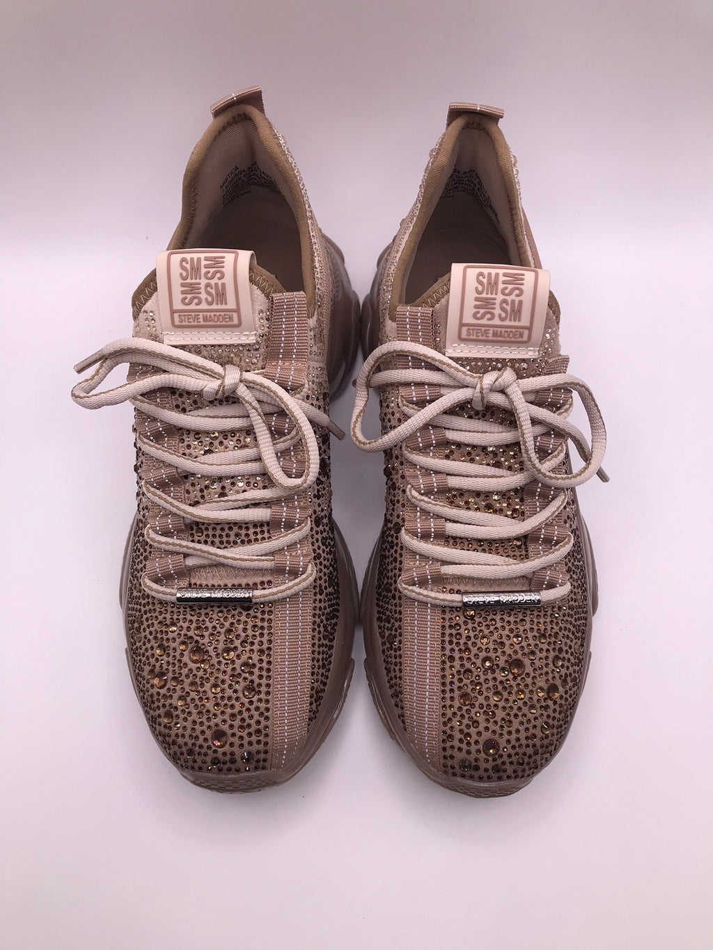 TÊNIS STEVE MADDEN ROSA NUDE BEGE BRILHO CRAVEJADO ATACADORES TRATORADO