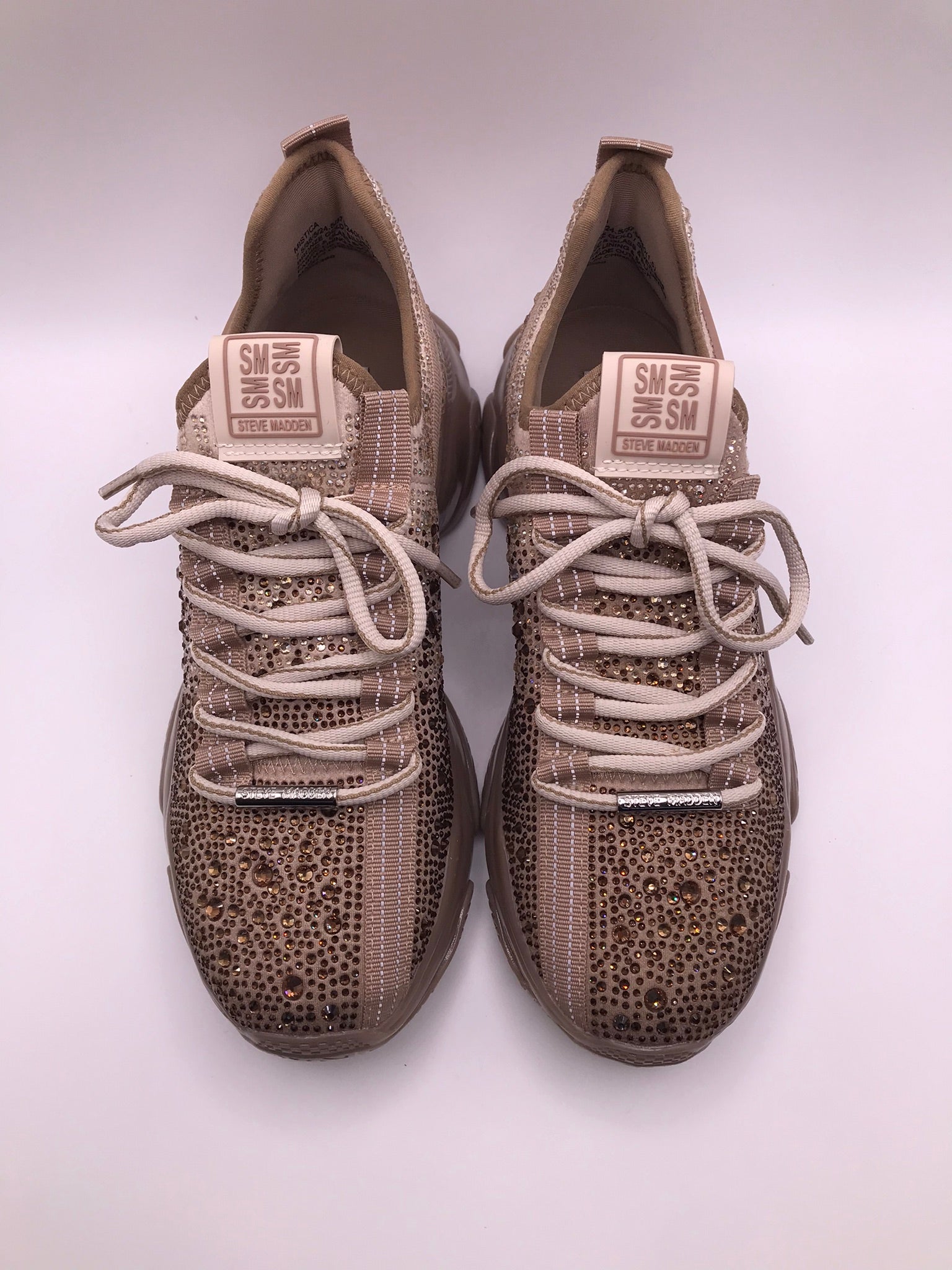 TÊNIS STEVE MADDEN ROSA NUDE BEGE BRILHO CRAVEJADO ATACADORES TRATORADO