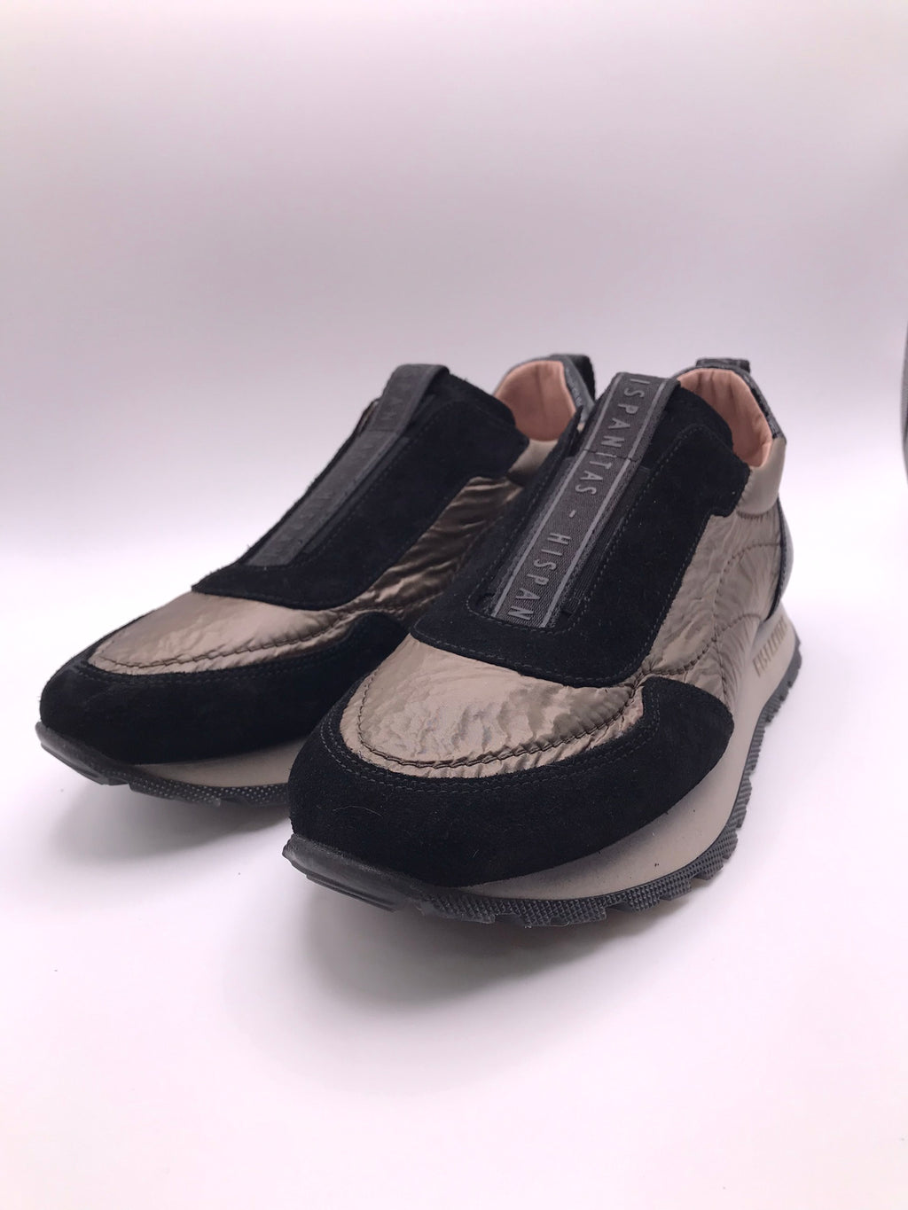 MOCASSIM PLATAFORMA HISPANITAS PRETO COURO ELÁSTICO FRONTAL DETALHES EM CAMURÇA