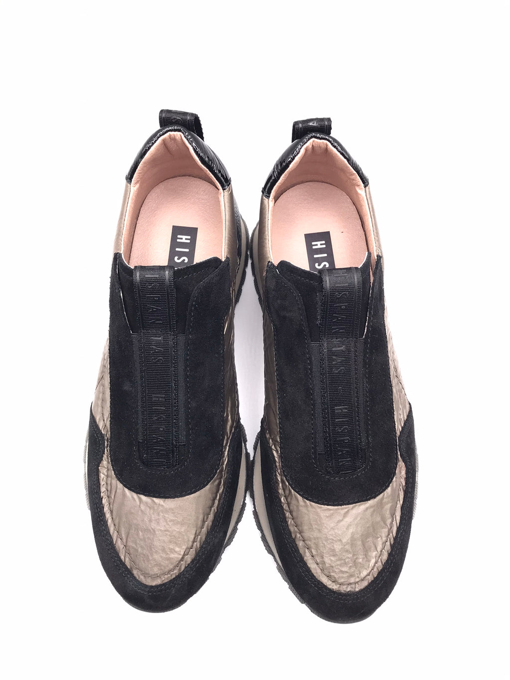 MOCASSIM PLATAFORMA HISPANITAS PRETO COURO ELÁSTICO FRONTAL DETALHES EM CAMURÇA