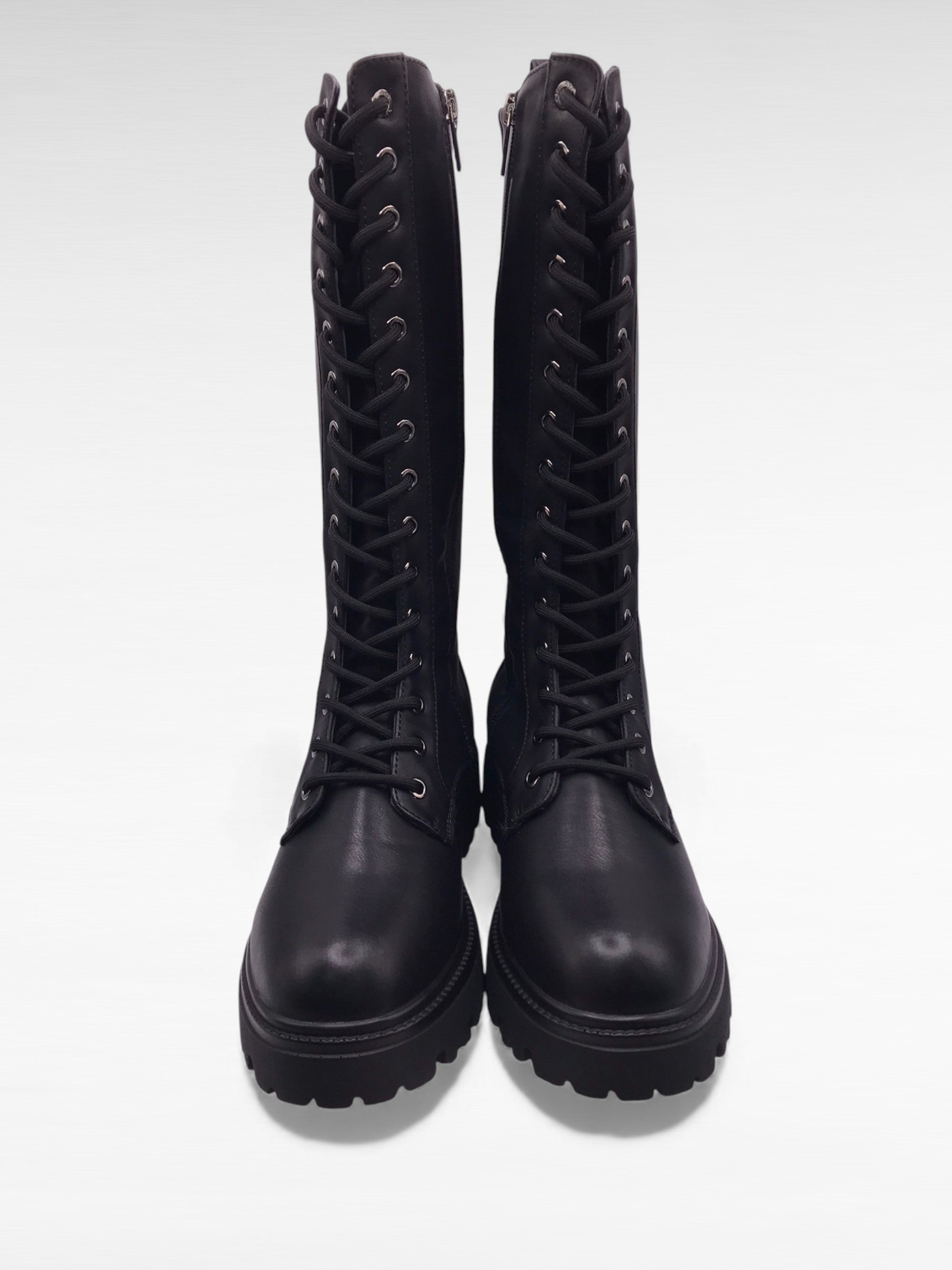 BOTA COTURNO XTI PRETO ECO PELE CANO ALTO ATACADOR ZIPER PUXADOR TRASEIRO