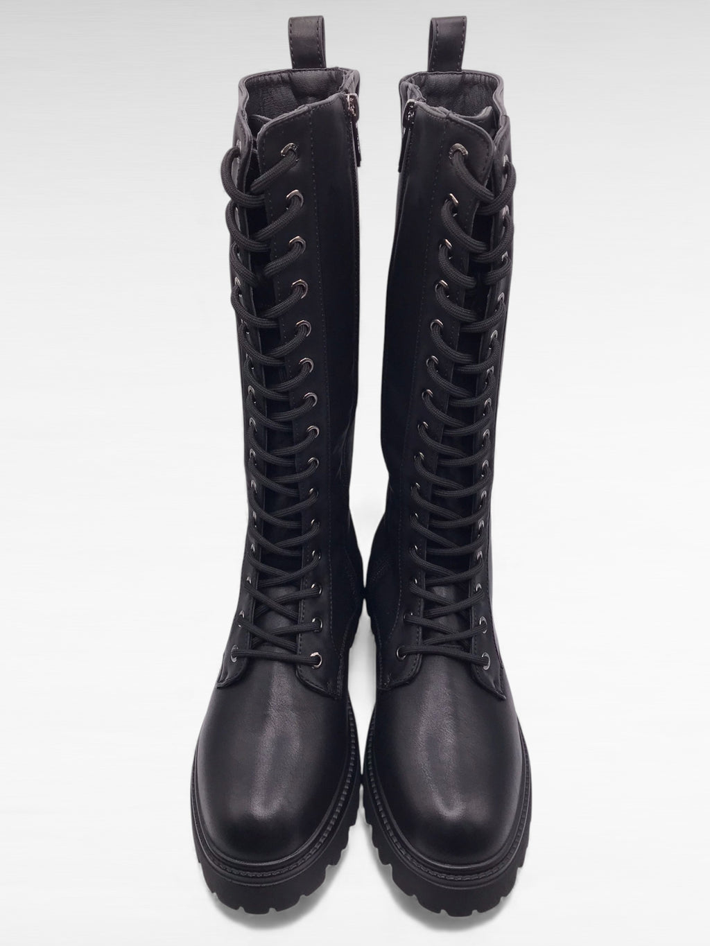 BOTA COTURNO XTI PRETO ECO PELE CANO ALTO ATACADOR ZIPER PUXADOR TRASEIRO