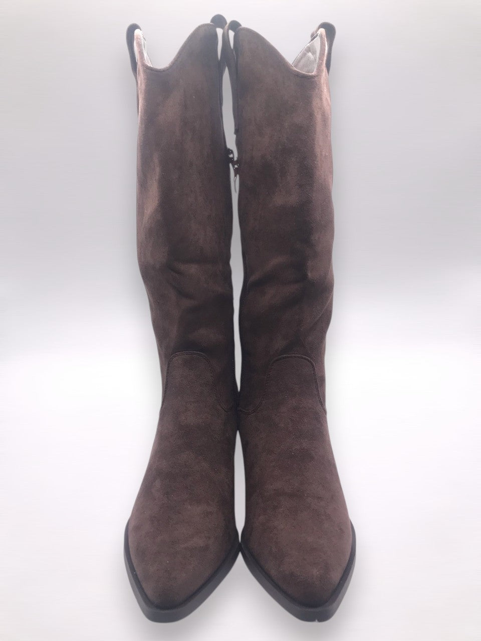 BOTA CAVALEIRA IDEAL SHOES CASTANHO ESCURO CAMURÇA ZIPER BICUDO MONTARIA CANO ALTO LONGO