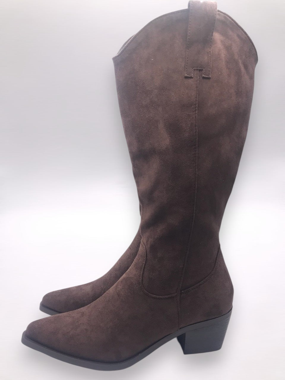 BOTA CAVALEIRA IDEAL SHOES CASTANHO ESCURO CAMURÇA ZIPER BICUDO MONTARIA CANO ALTO LONGO