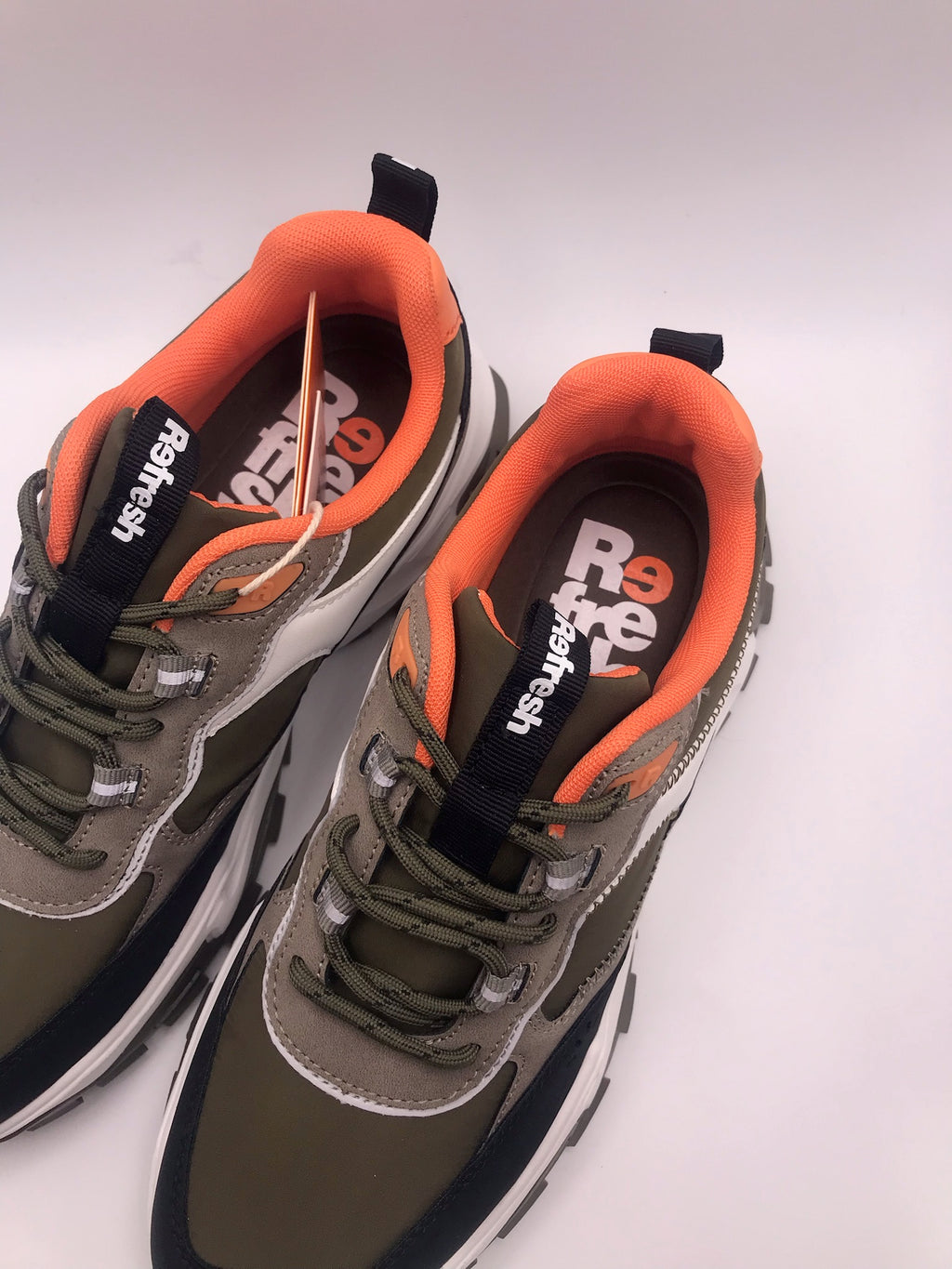 TÊNIS REFRESH VERDE  MILITAR BRANCO PRETO LARANJA IMPERMEAVEL BICUDO SOLA PLATAFORMA ATACADORES