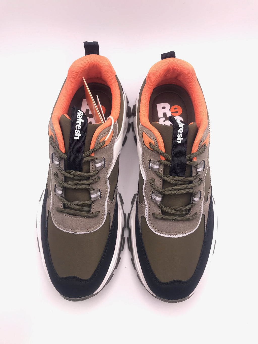 TÊNIS REFRESH VERDE  MILITAR BRANCO PRETO LARANJA IMPERMEAVEL BICUDO SOLA PLATAFORMA ATACADORES