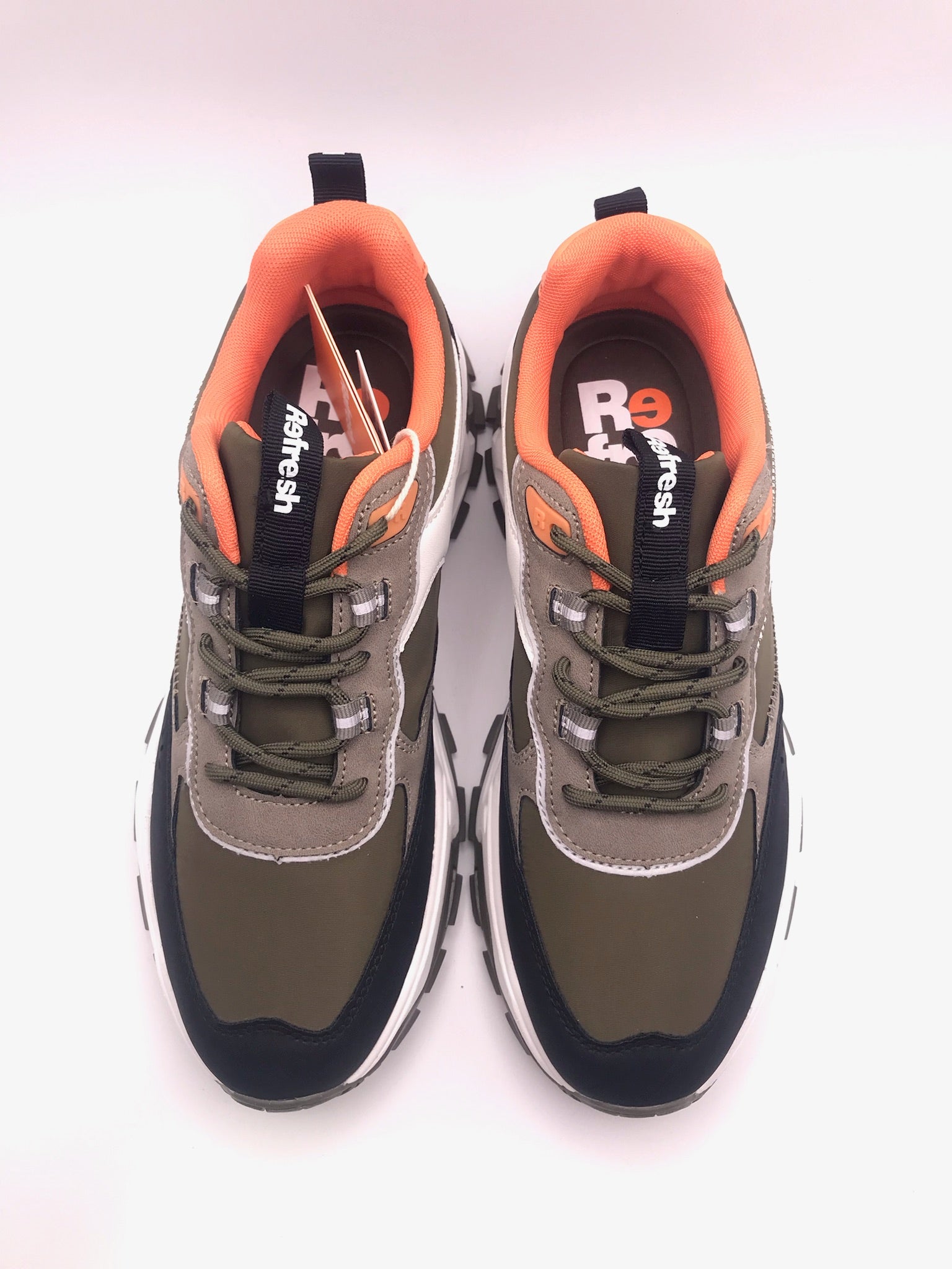 TÊNIS REFRESH VERDE  MILITAR BRANCO PRETO LARANJA IMPERMEAVEL BICUDO SOLA PLATAFORMA ATACADORES