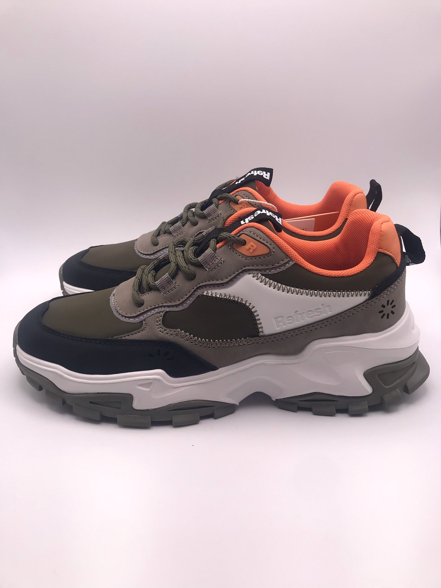 TÊNIS REFRESH VERDE  MILITAR BRANCO PRETO LARANJA IMPERMEAVEL BICUDO SOLA PLATAFORMA ATACADORES