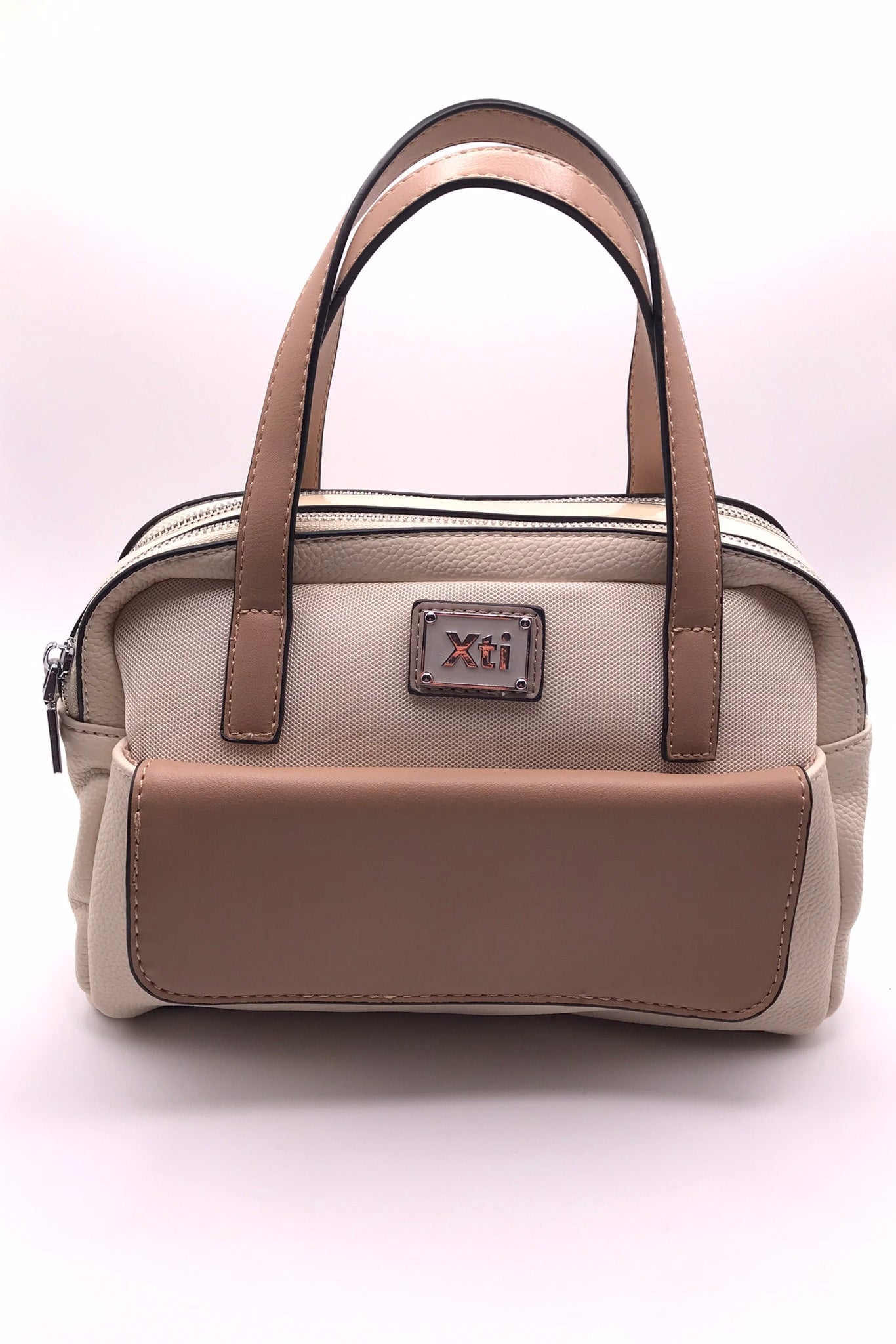 MALA XTI CREME BEGE CASTANHO CLARO ECO PELE ALÇA REMOVIVÉL AJUSTÁVEL