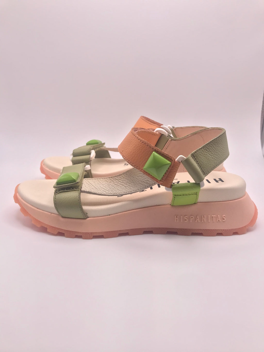 SANDÁLIA PLATAFORMA HISPANITAS BEGE VERDE LARANJA SALMON CARAMELO SOLA TRATORADO VELCRO