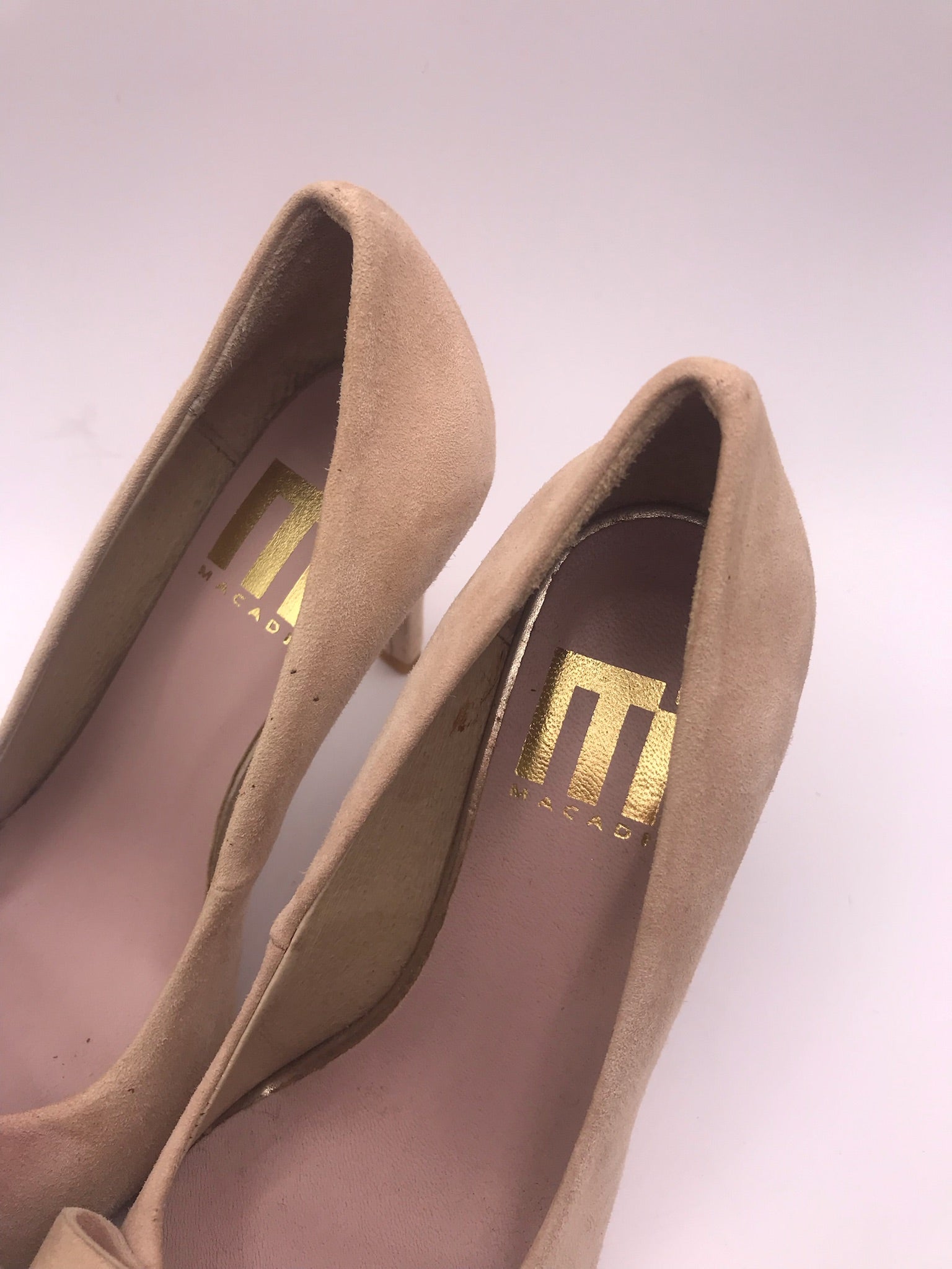 Sapatos de Salto Alto Agulha Macadi com Laço Elegante Camurça Bege; Biqueira Fina Senhora Vestuário Formal Festa Confortável