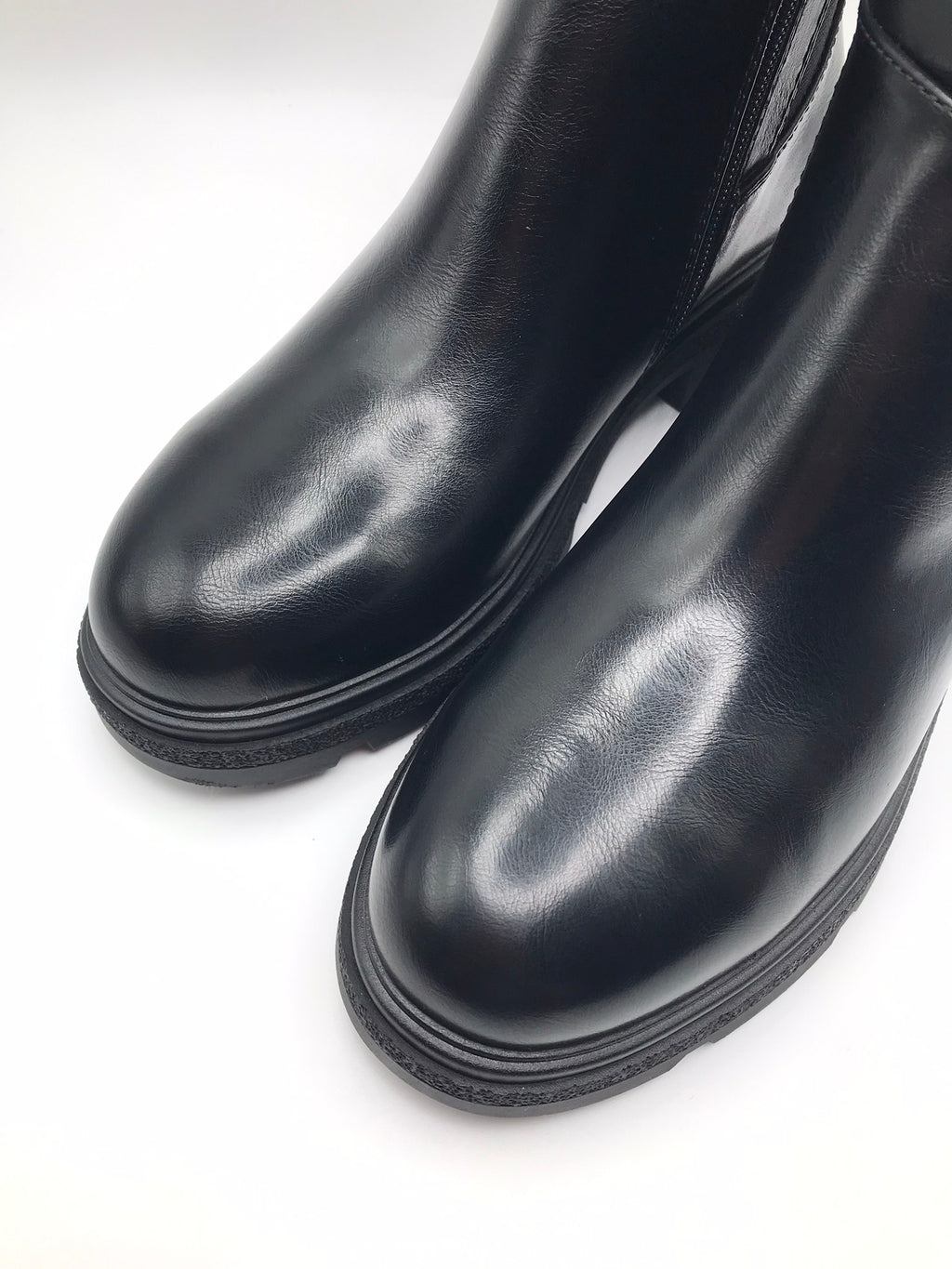 BOTA GALOCHA REFRESH  PRETO ECO PELE DETALHE LOGO LATERAL ZIPER TECIDO ELÁSTICO TRASEIRO CANO ALTO LONGO