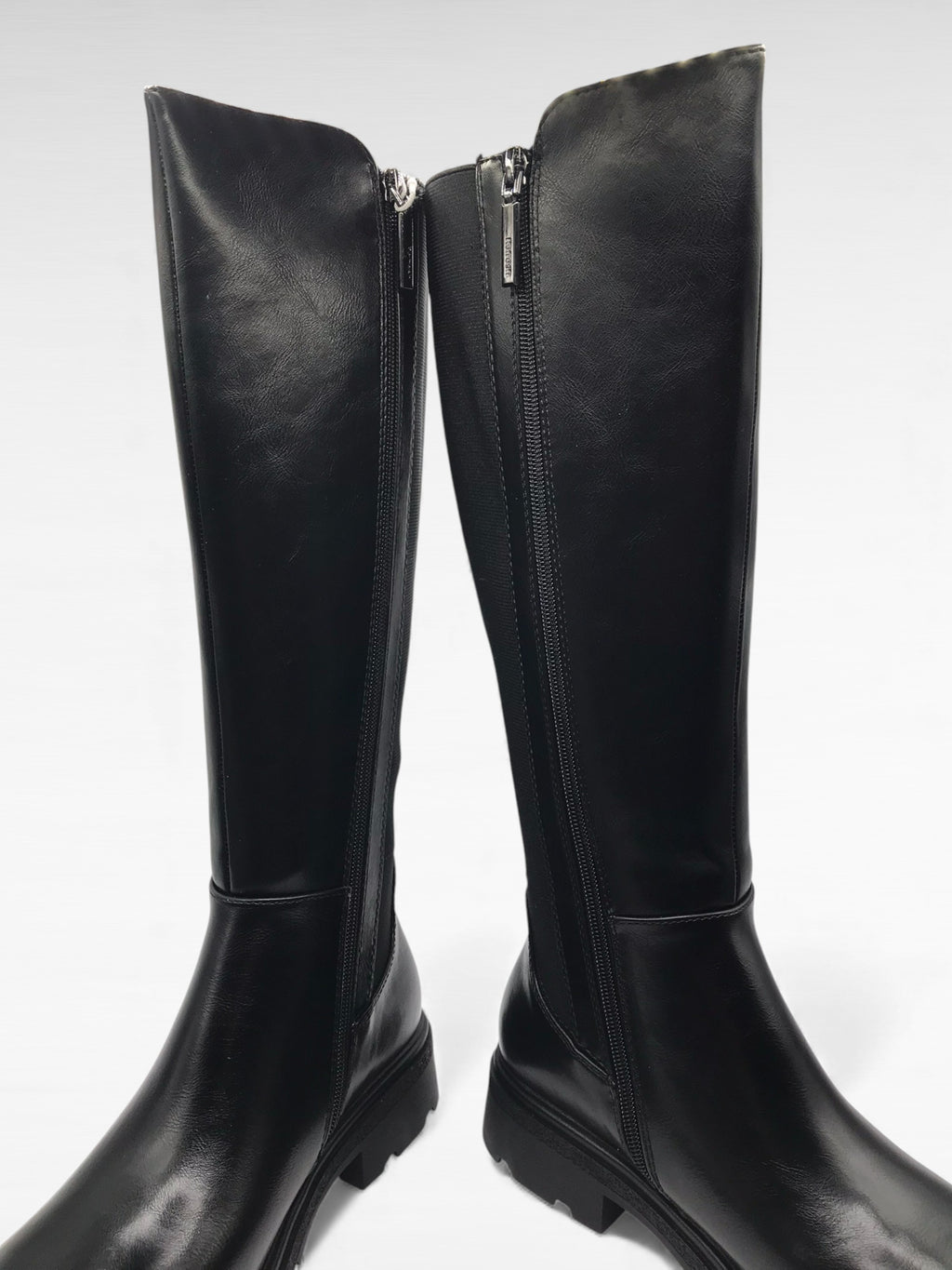 BOTA GALOCHA REFRESH  PRETO ECO PELE DETALHE LOGO LATERAL ZIPER TECIDO ELÁSTICO TRASEIRO CANO ALTO LONGO