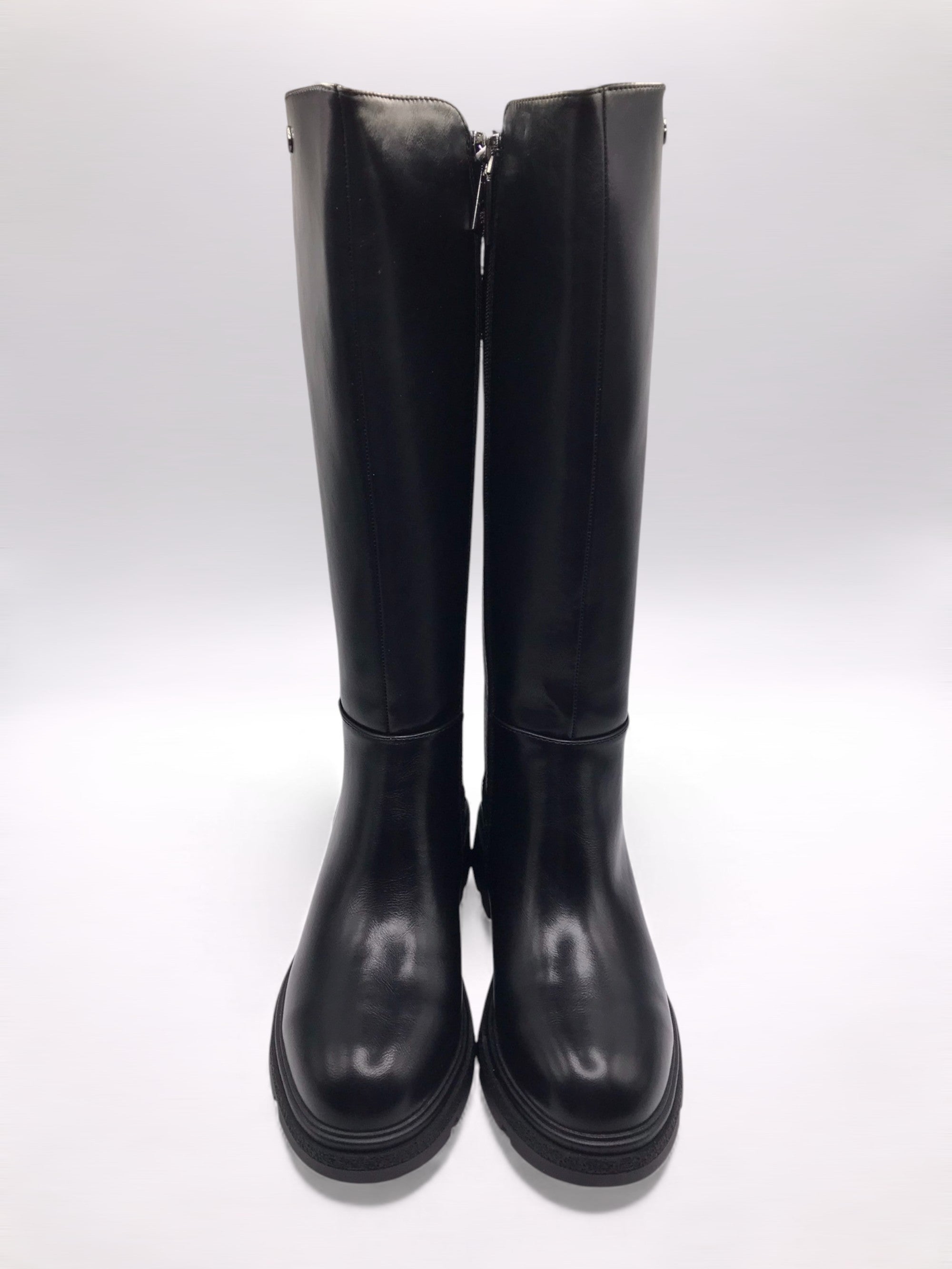 BOTA GALOCHA REFRESH  PRETO ECO PELE DETALHE LOGO LATERAL ZIPER TECIDO ELÁSTICO TRASEIRO CANO ALTO LONGO