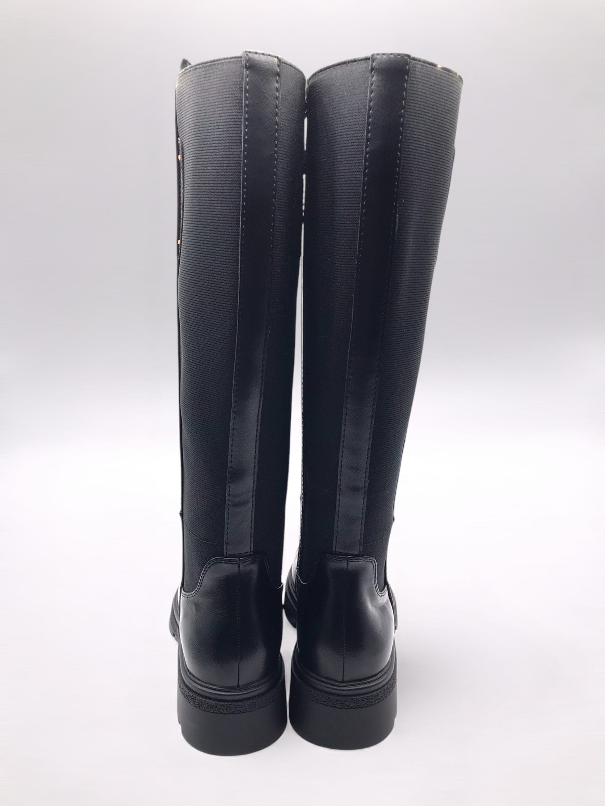 BOTA GALOCHA REFRESH  PRETO ECO PELE DETALHE LOGO LATERAL ZIPER TECIDO ELÁSTICO TRASEIRO CANO ALTO LONGO