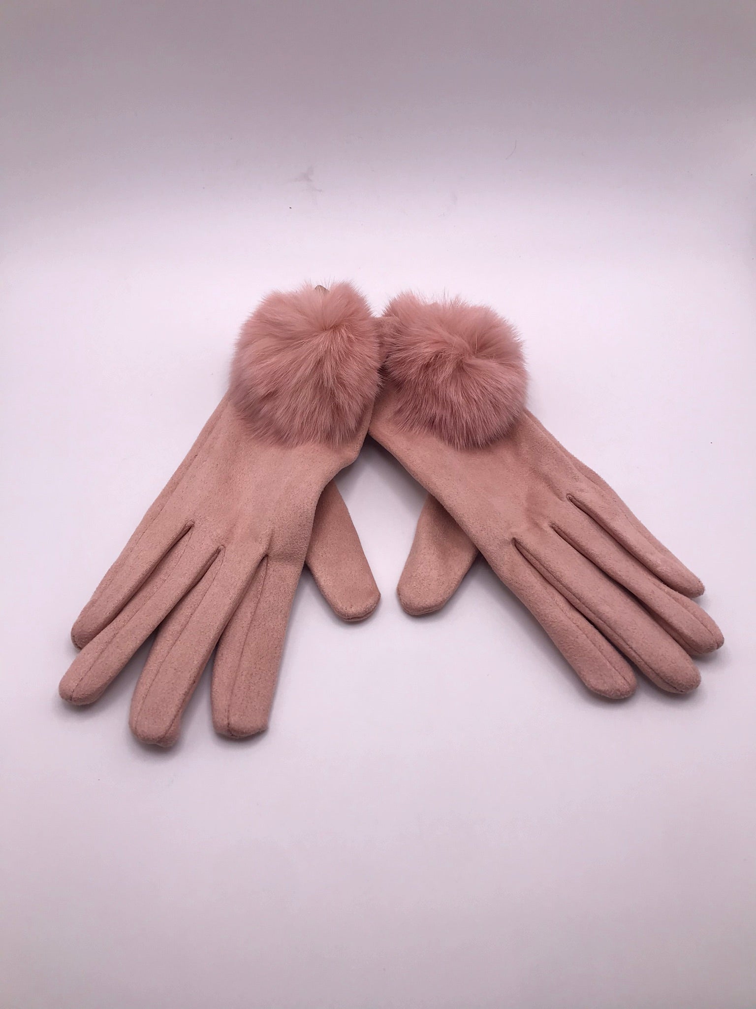LUVA CAMURÇA ROSA POMPOM PELOS INDICADOR TOUTCH