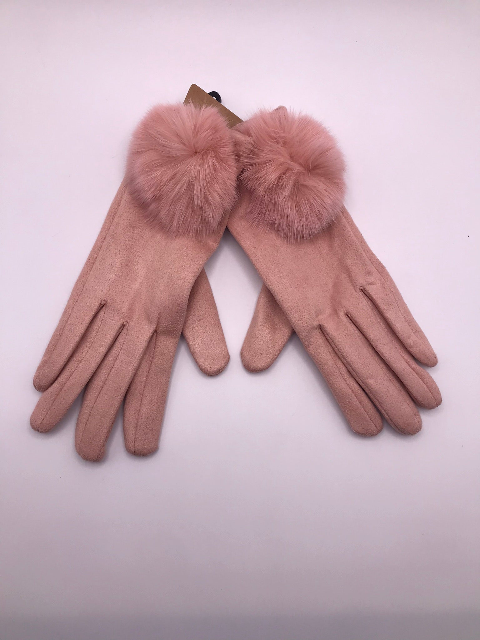 LUVA CAMURÇA ROSA POMPOM PELOS INDICADOR TOUTCH