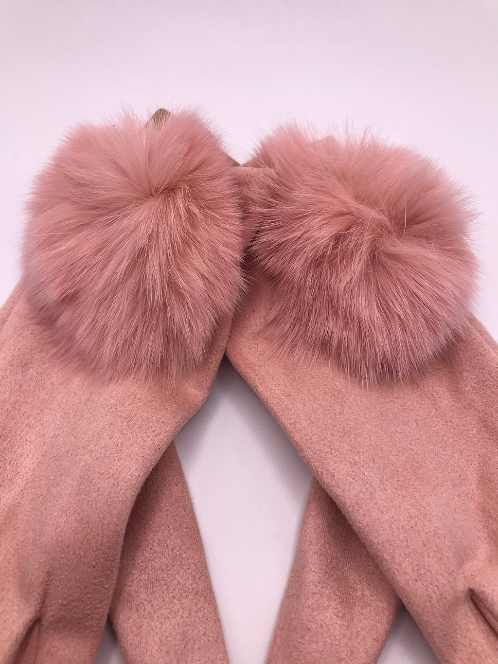 LUVA CAMURÇA ROSA POMPOM PELOS INDICADOR TOUTCH