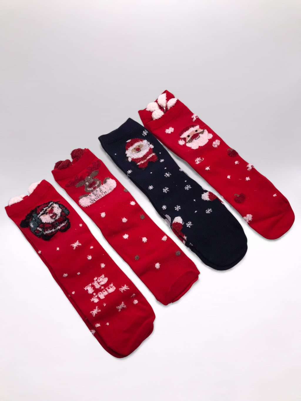MEIA KIT 4 PARES G&C GREEN COTTON CAIXA NATAL PAPAI NOEL RENA POMPOM  BORDADO VERMELHO AZUL