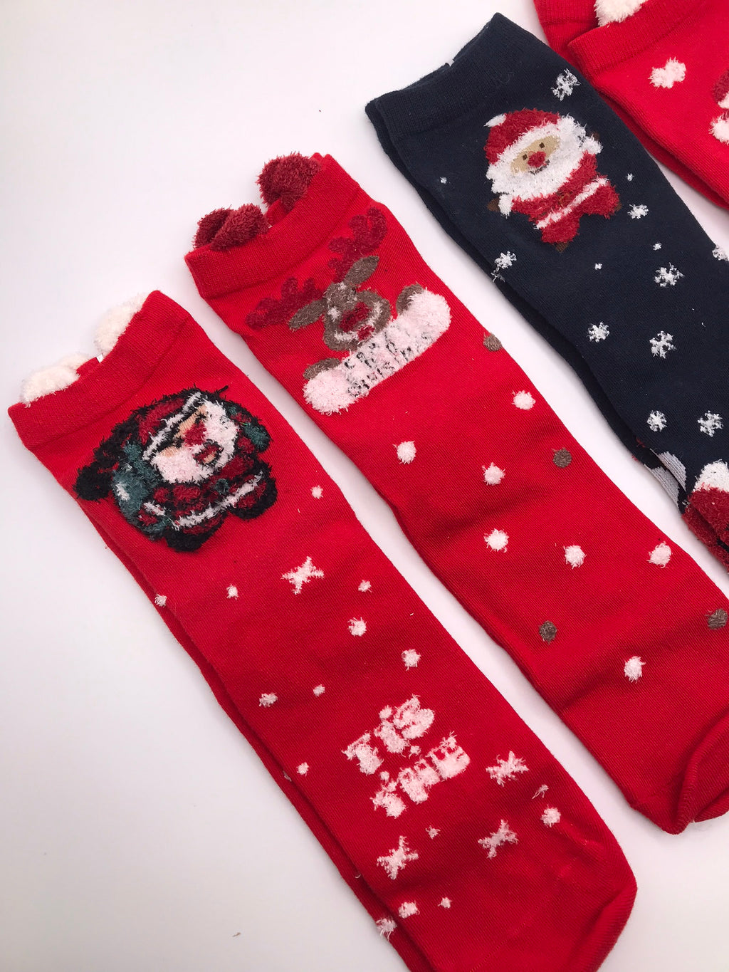 MEIA KIT 4 PARES G&C GREEN COTTON CAIXA NATAL PAPAI NOEL RENA POMPOM  BORDADO VERMELHO AZUL