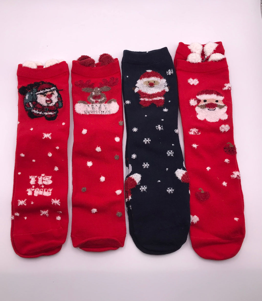 MEIA KIT 4 PARES G&C GREEN COTTON CAIXA NATAL PAPAI NOEL RENA POMPOM  BORDADO VERMELHO AZUL