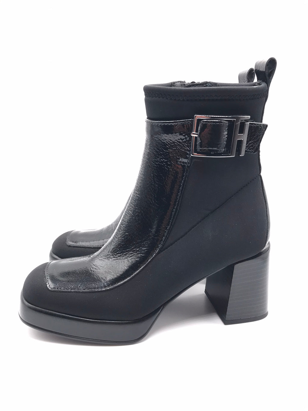 BOTA QUADRADA HISPANITAS PRETO ZIPER FIVELA H LOGO