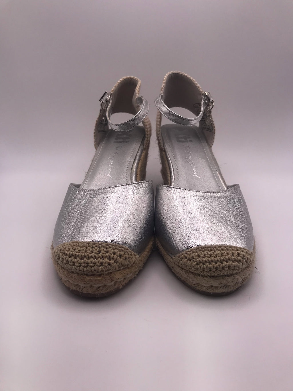 SALTO CUNHA REFRESH PRATA ECO PELE MACRAME ENTRELACE