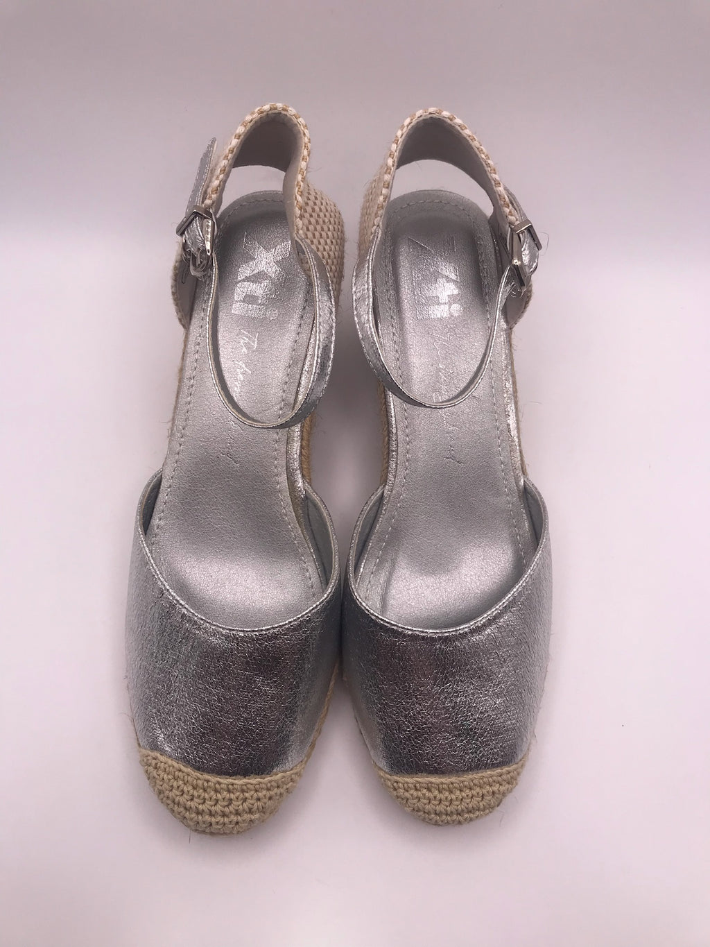SALTO CUNHA REFRESH PRATA ECO PELE MACRAME ENTRELACE