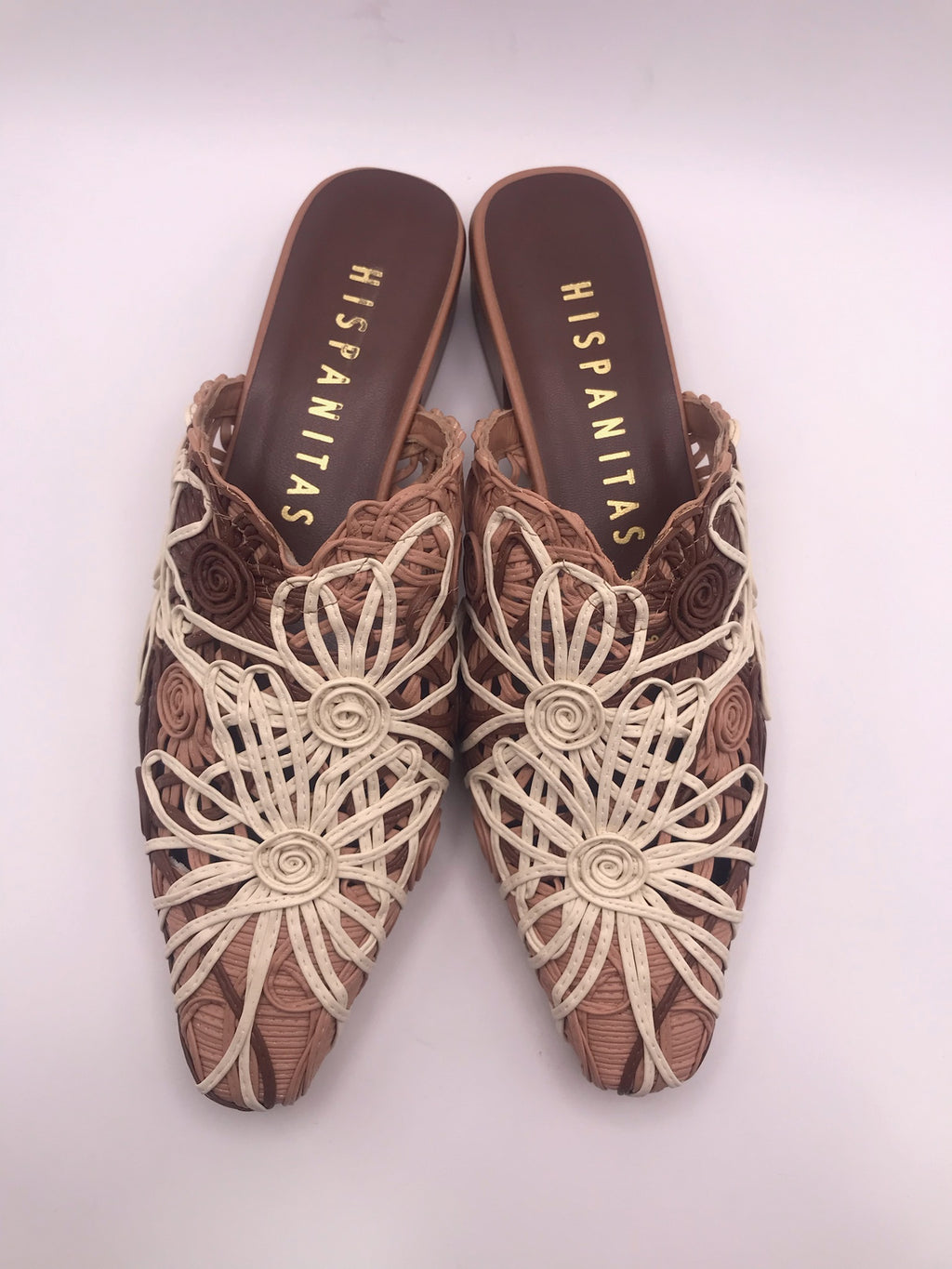 Mules Femininos Hispanitas de Ráfia Entrelaçada com Flores; Tamancos Rasos Salto Baixo; Sapatos de Verão Estilo Boho Confortáveis