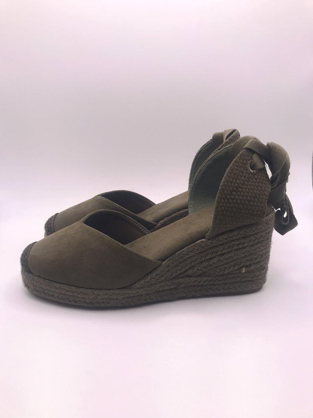 Alpercatas de Cunha Verde Tropa Senhora Vanice; Sandálias de Salto com Atacadores no Tornozelo; Sapatos de Corda Estilo Boho para Verão