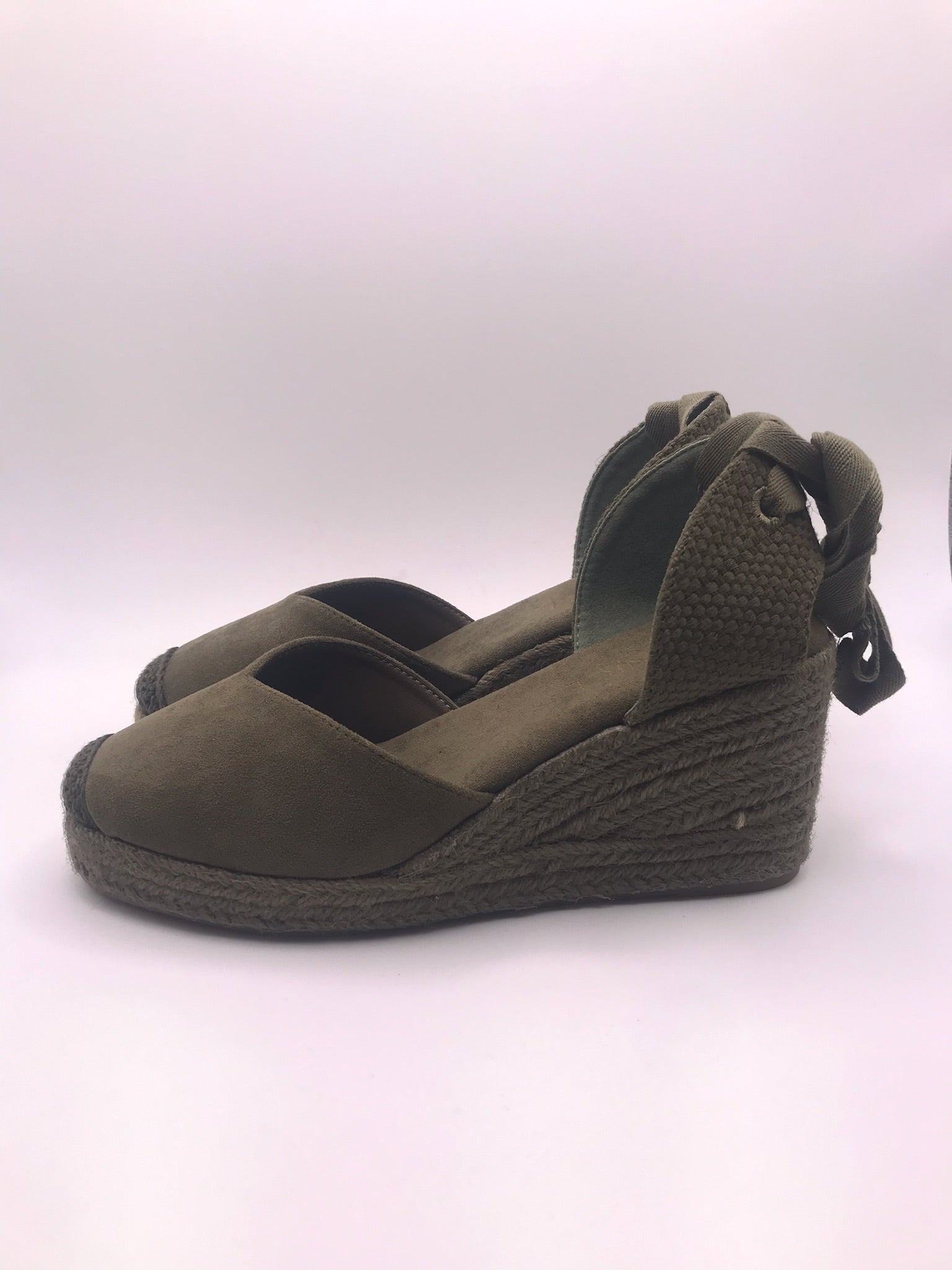 Alpercatas de Cunha Verde Tropa Senhora Vanice; Sandálias de Salto com Atacadores no Tornozelo; Sapatos de Corda Estilo Boho para Verão